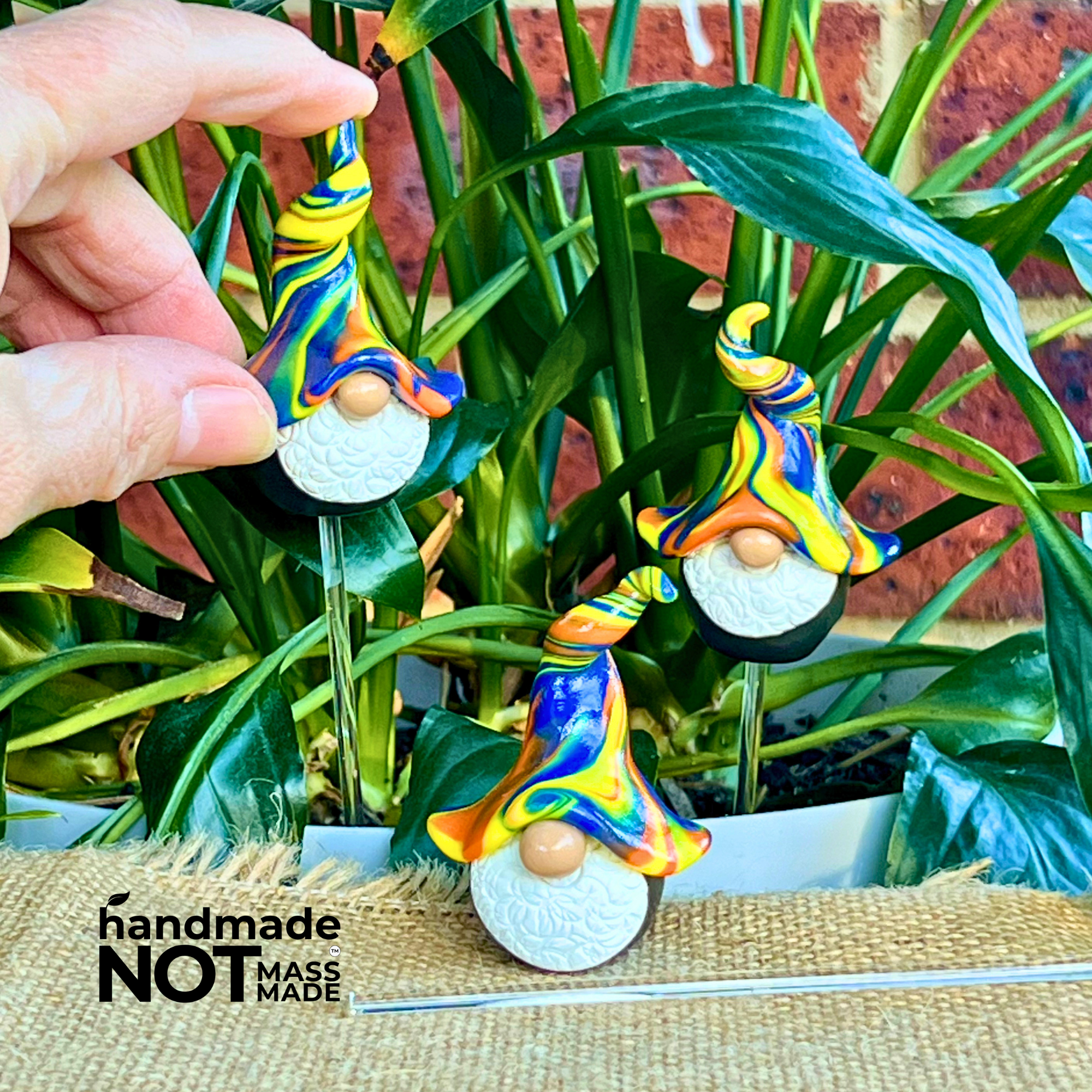 Whimsical polymer clay gnome trio - Barnaby, Leopold & Sam
