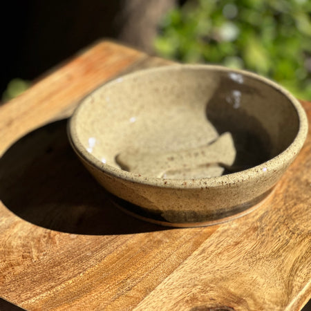Ceramic Big Dog Bowl - Woof Bone - Clear Speckled