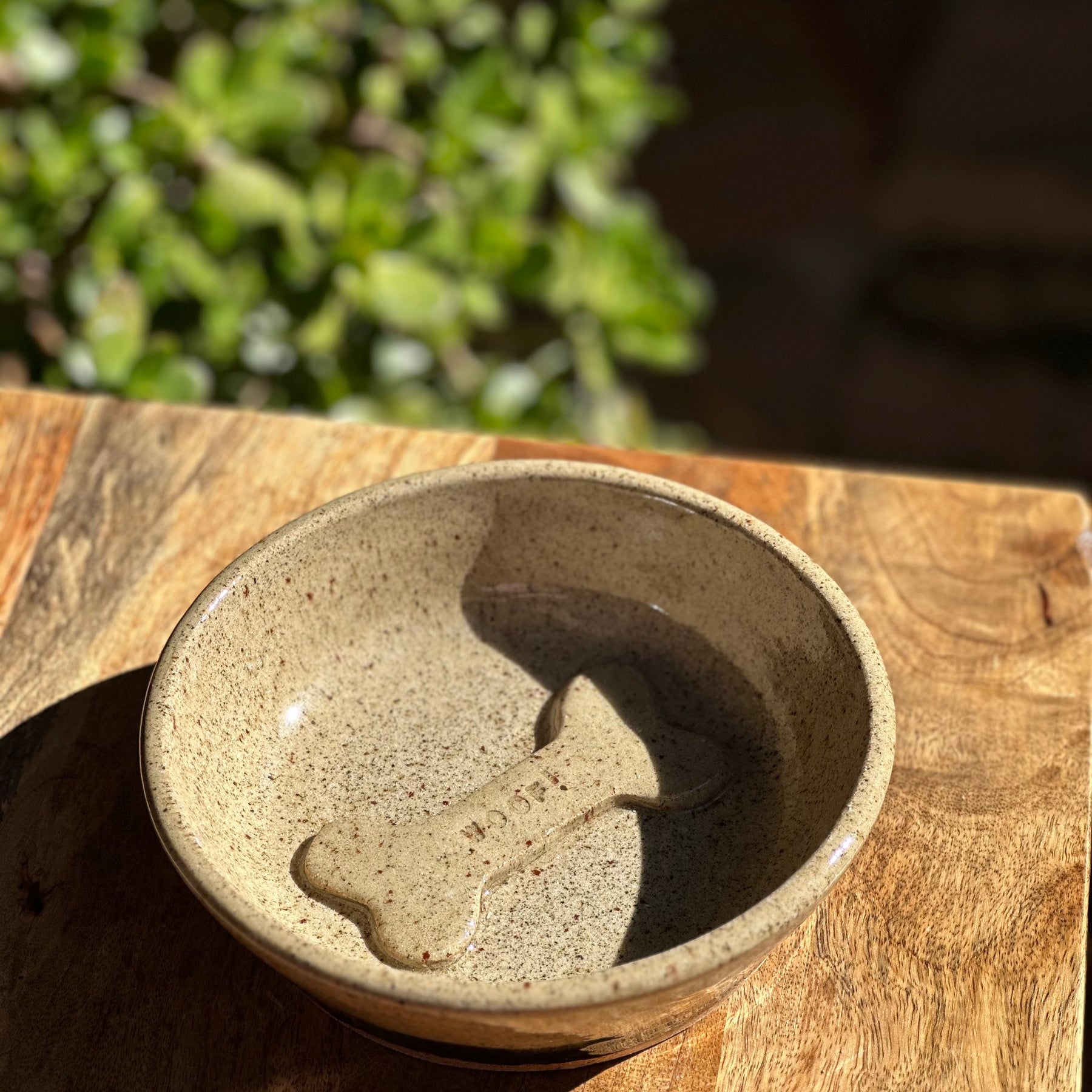 Ceramic Big Dog Bowl - Woof Bone - Clear Speckled