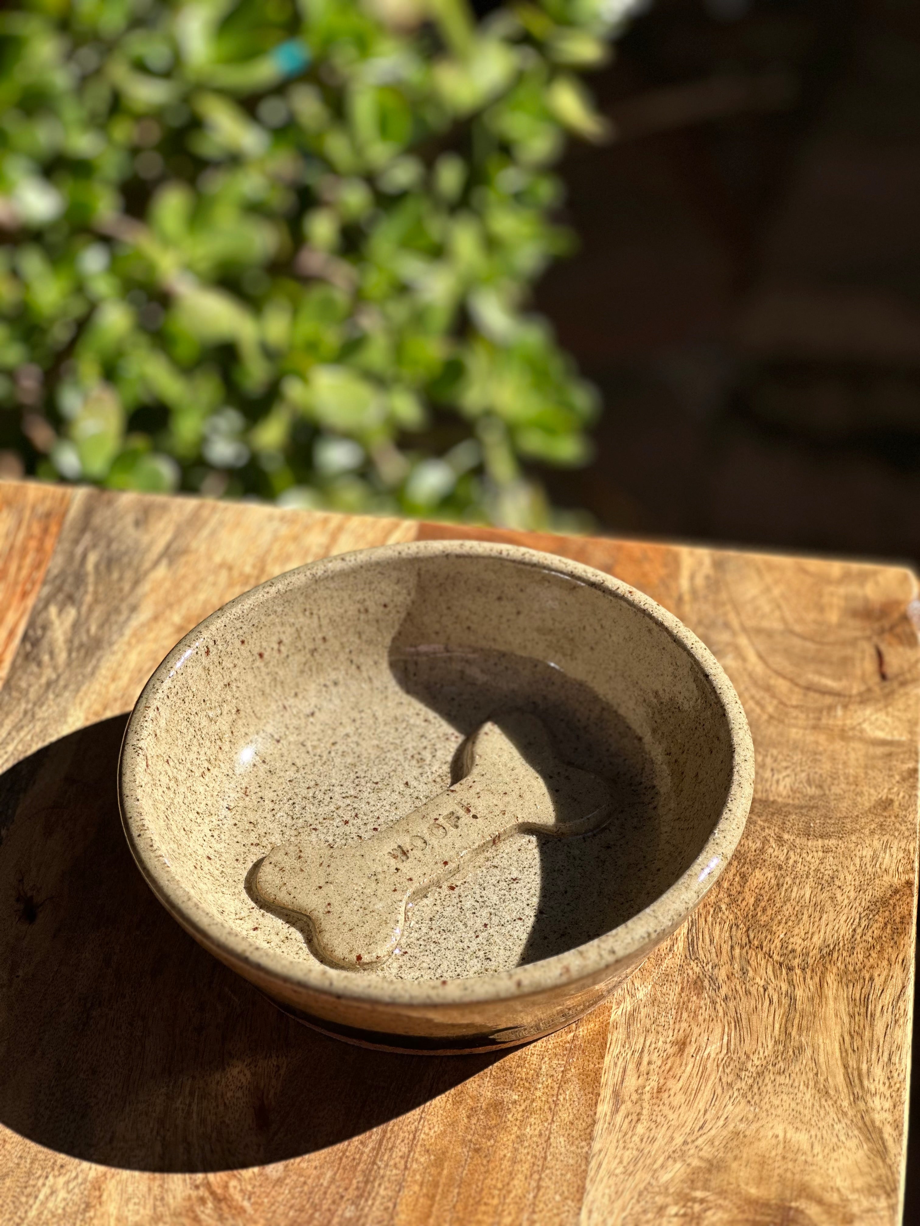 Ceramic Big Dog Bowl - Woof Bone - Clear Speckled