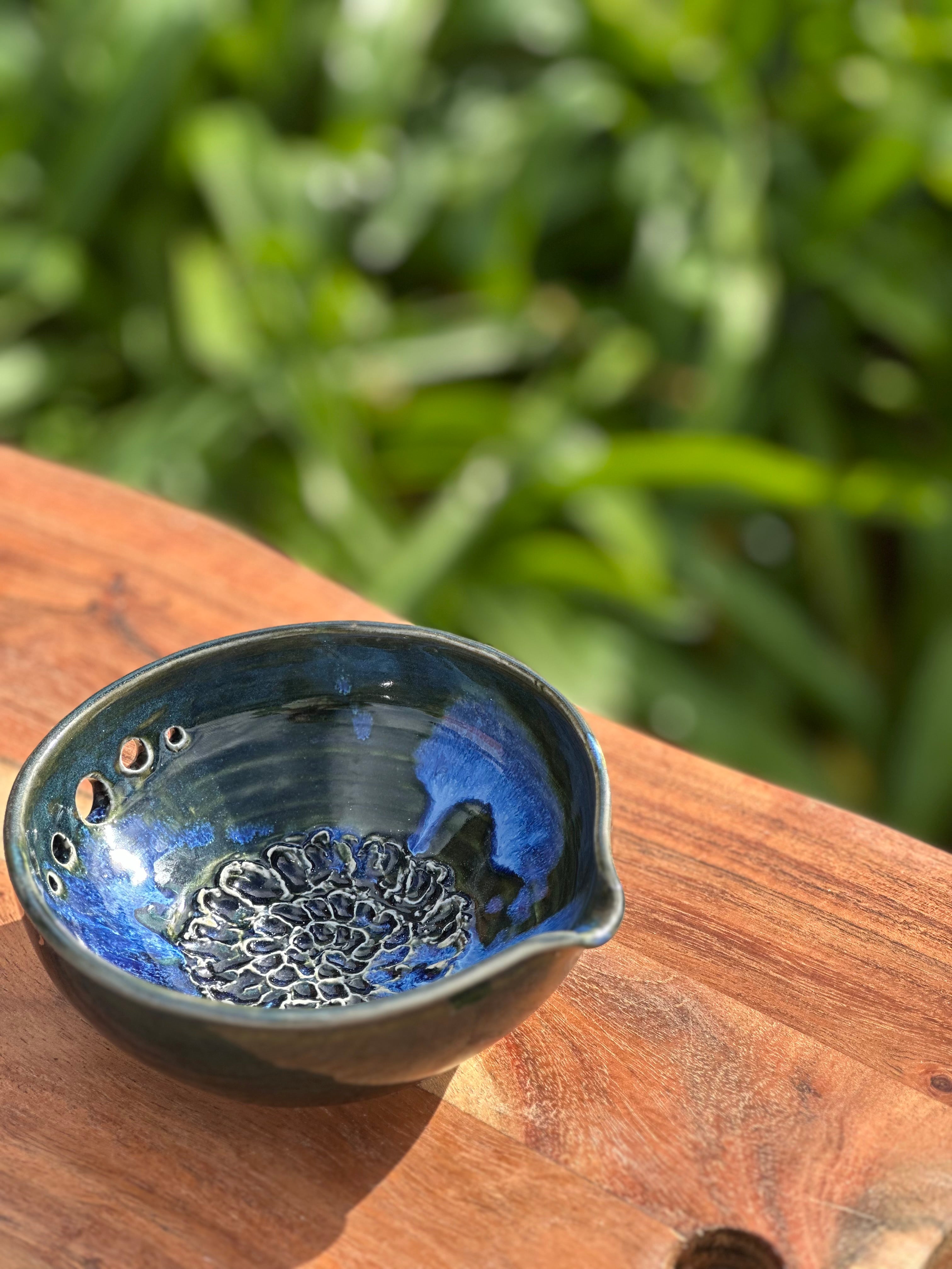 Ocean Eyes Garlic Grater + Herb Stripper Ceramic Bowl