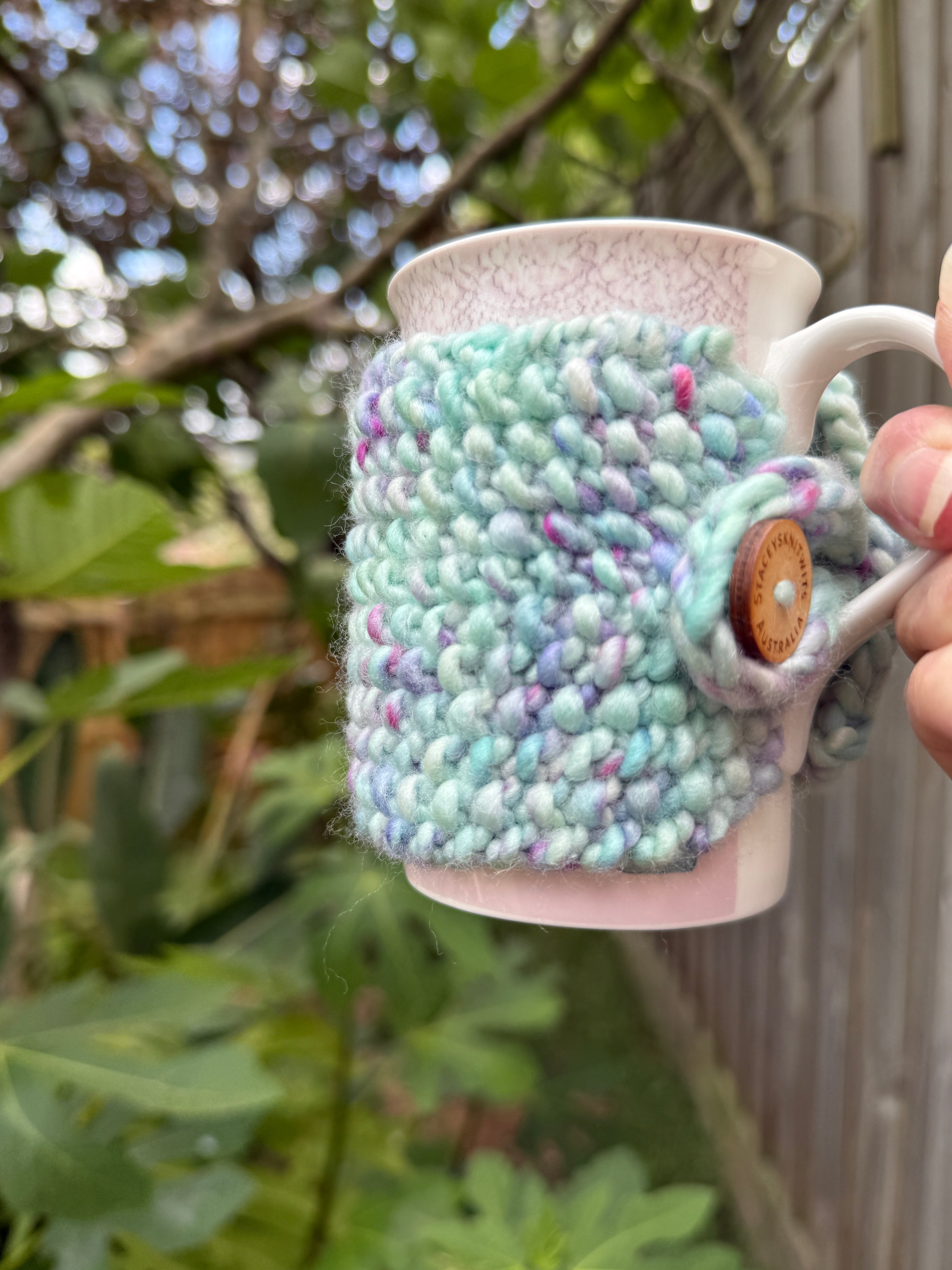 Hand Knitted Coffee Cozy, Mug Rug, Cup Cosy Merino