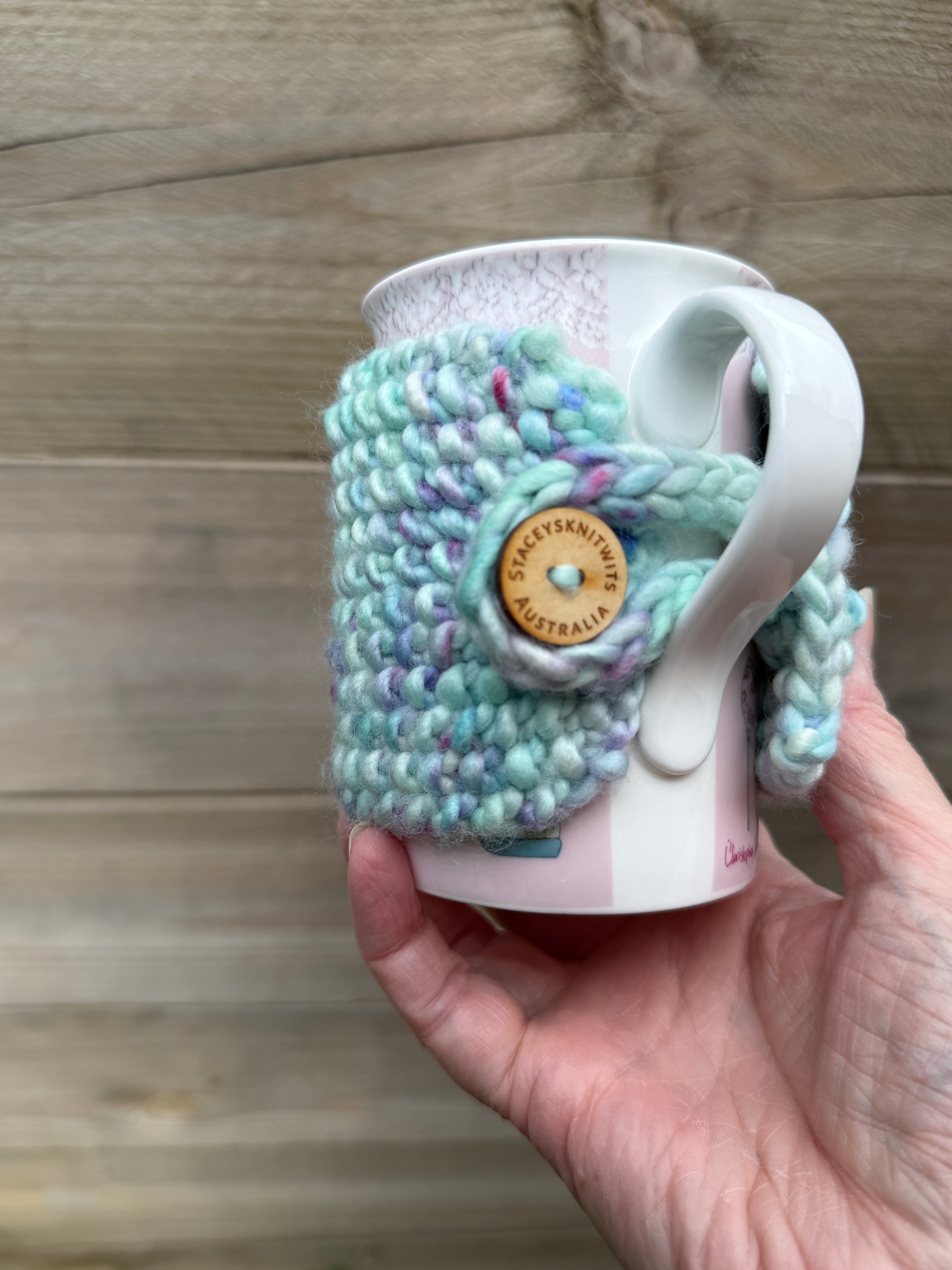 Hand Knitted Coffee Cozy, Mug Rug, Cup Cosy Merino