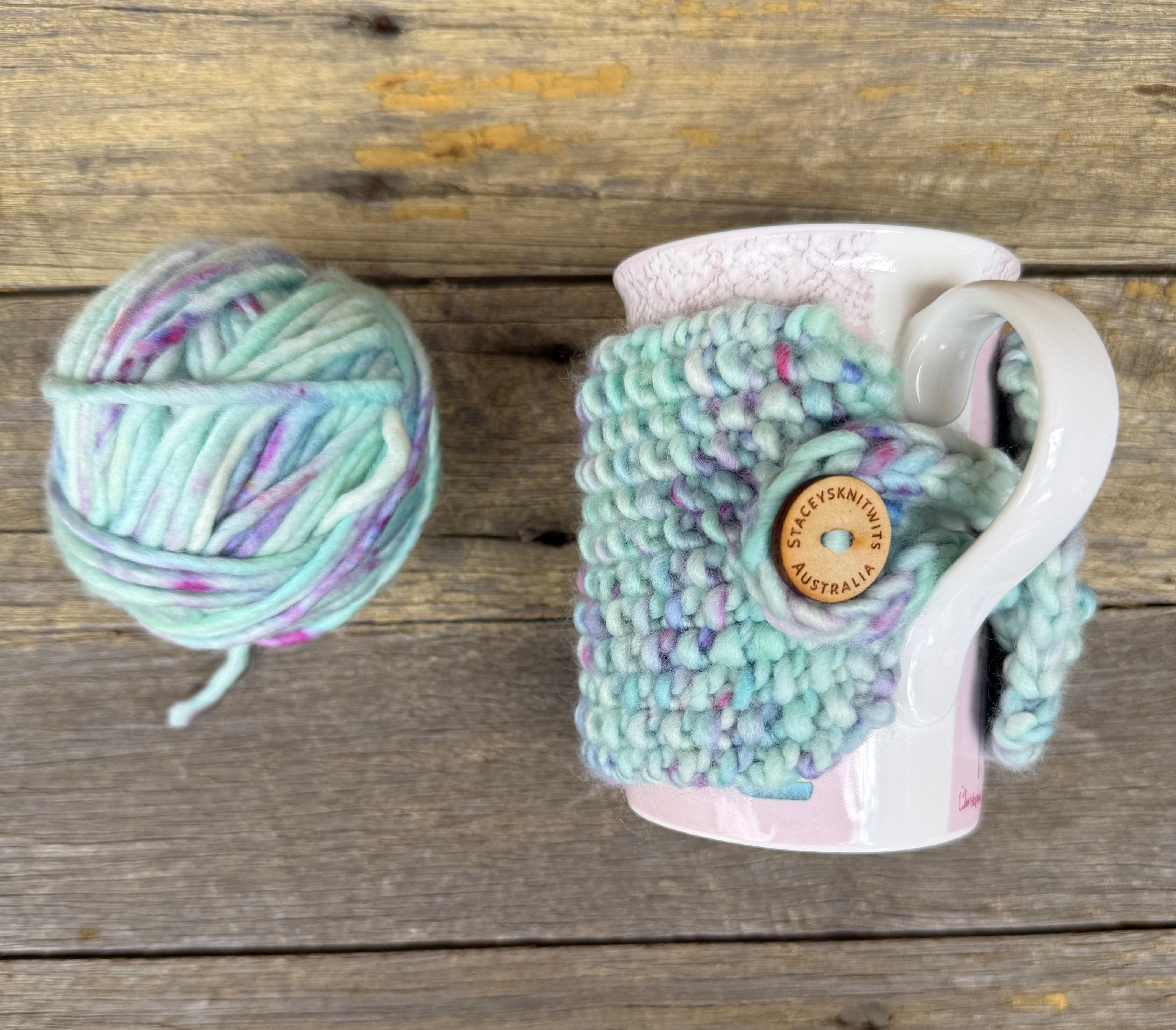 Hand Knitted Coffee Cozy, Mug Rug, Cup Cosy Merino