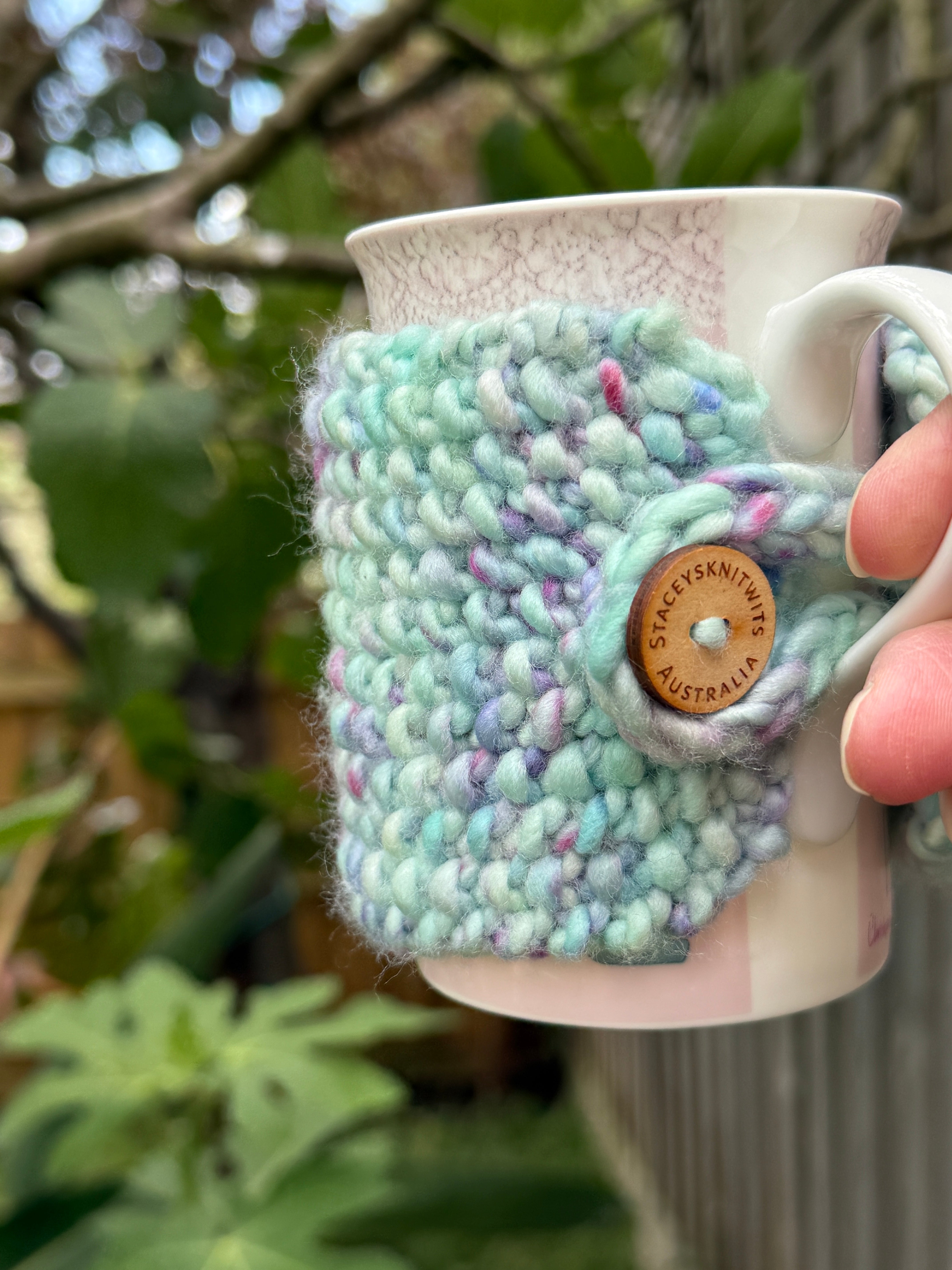 Hand Knitted Coffee Cozy, Mug Rug, Cup Cosy Merino