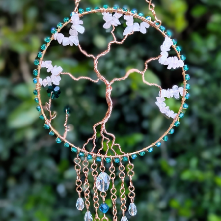 Emerald suncatcher | glass beads | enchanting flowers | rose quartz