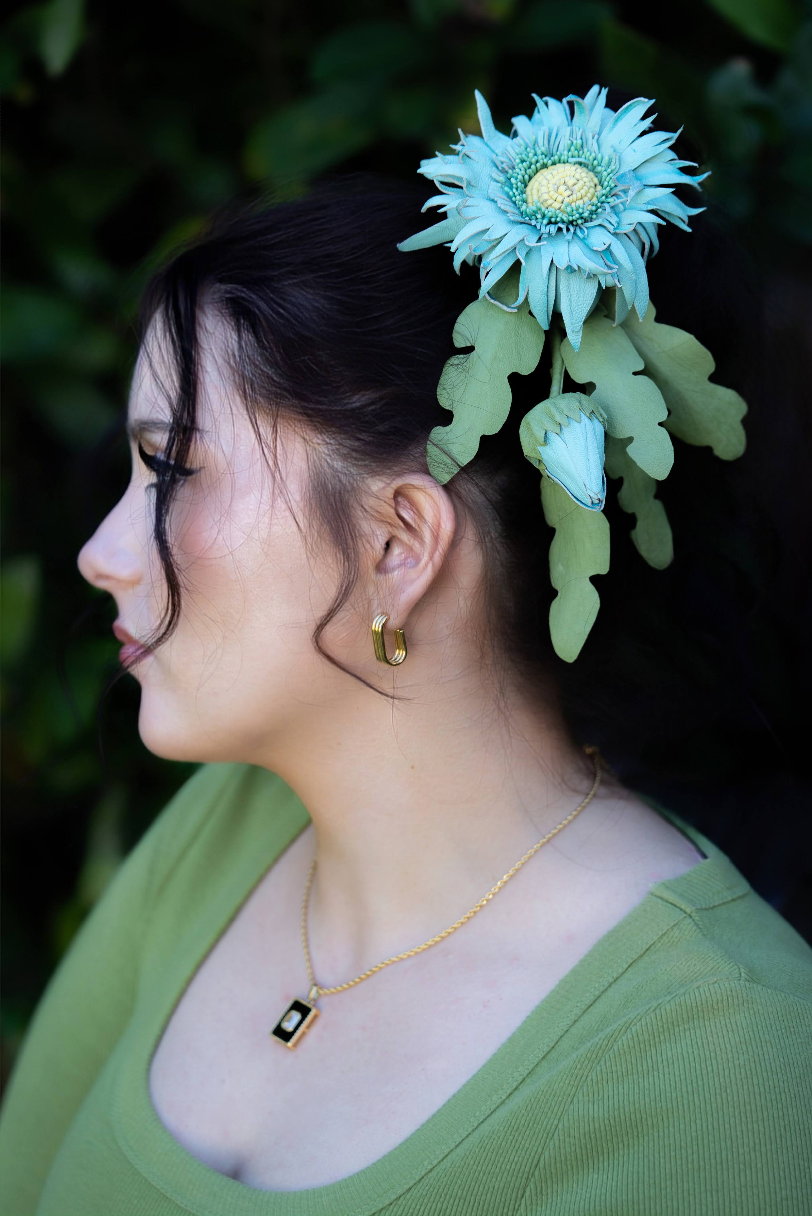 Leather Brooch Gerbera “Forest Light" , Flower Brooch