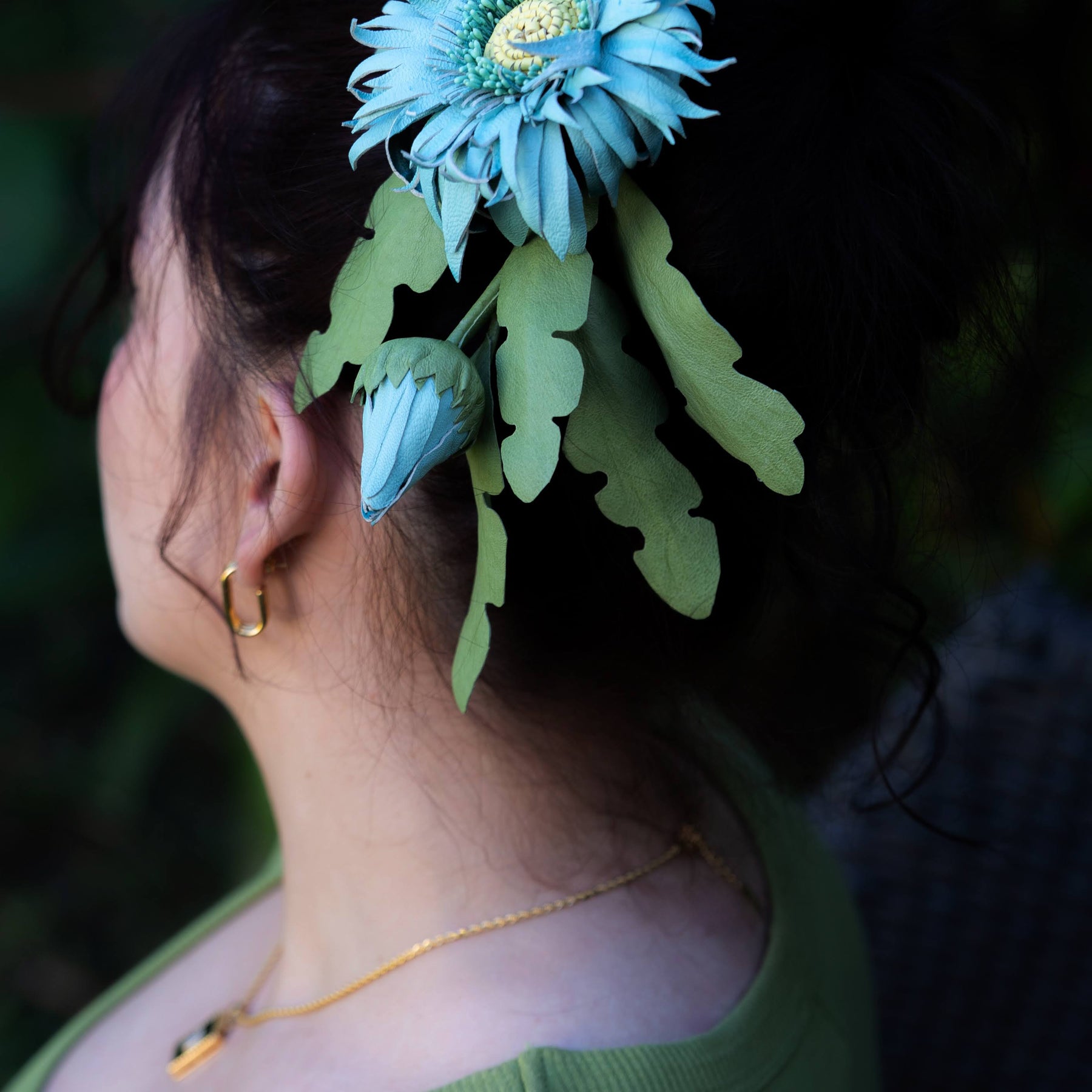 Leather Brooch Gerbera “Forest Light" , Flower Brooch