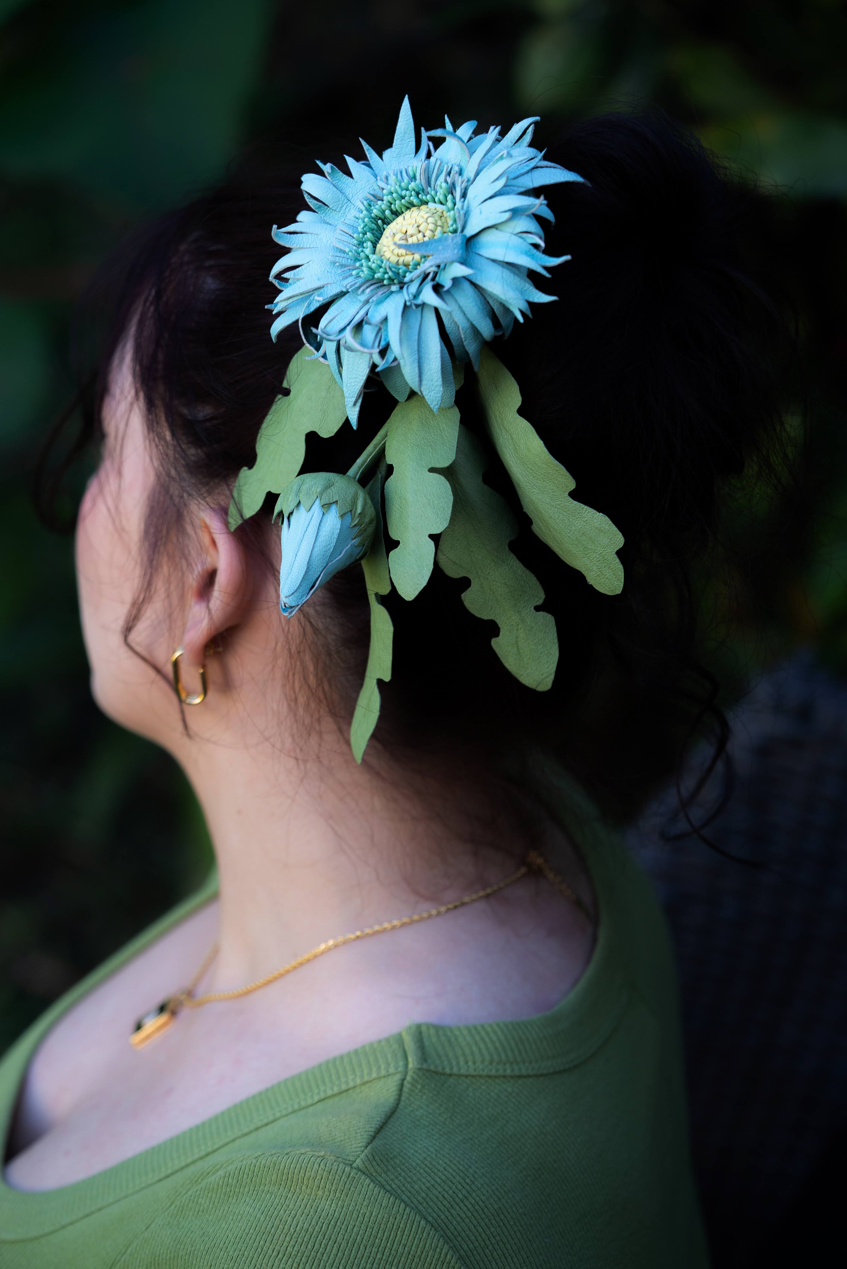 Leather Brooch Gerbera “Forest Light" , Flower Brooch