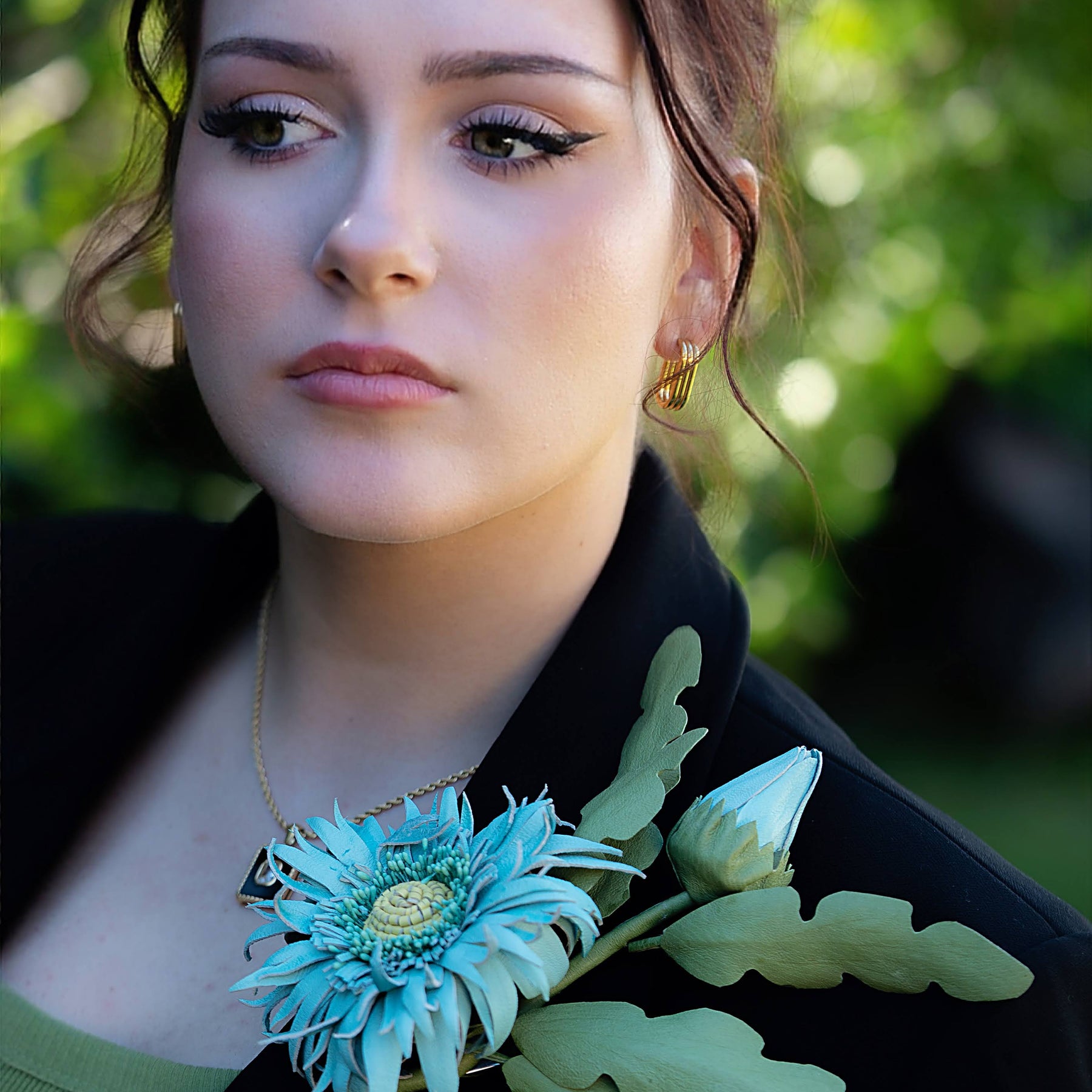 Leather Brooch Gerbera “Forest Light" , Flower Brooch