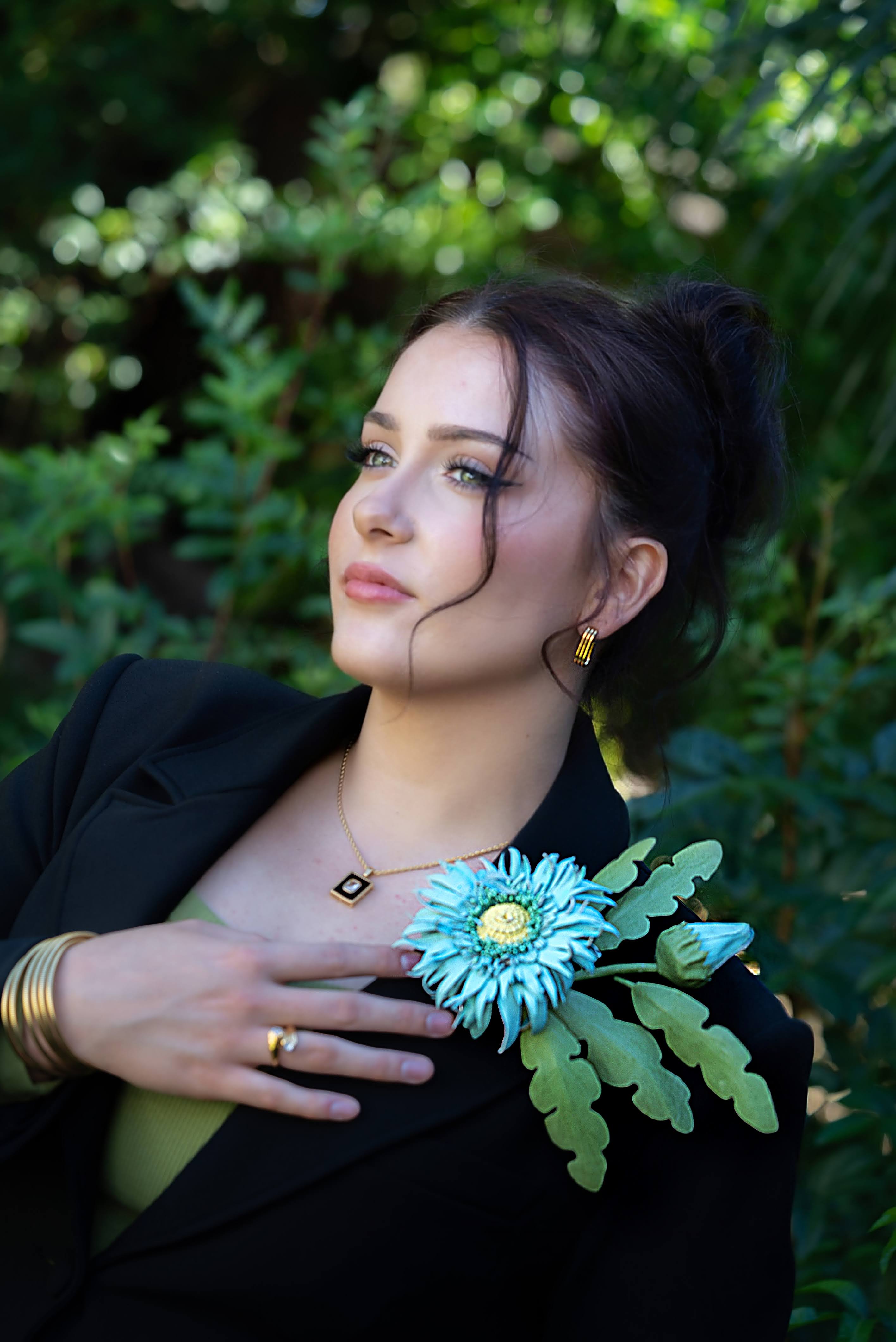 Leather Brooch Gerbera “Forest Light" , Flower Brooch