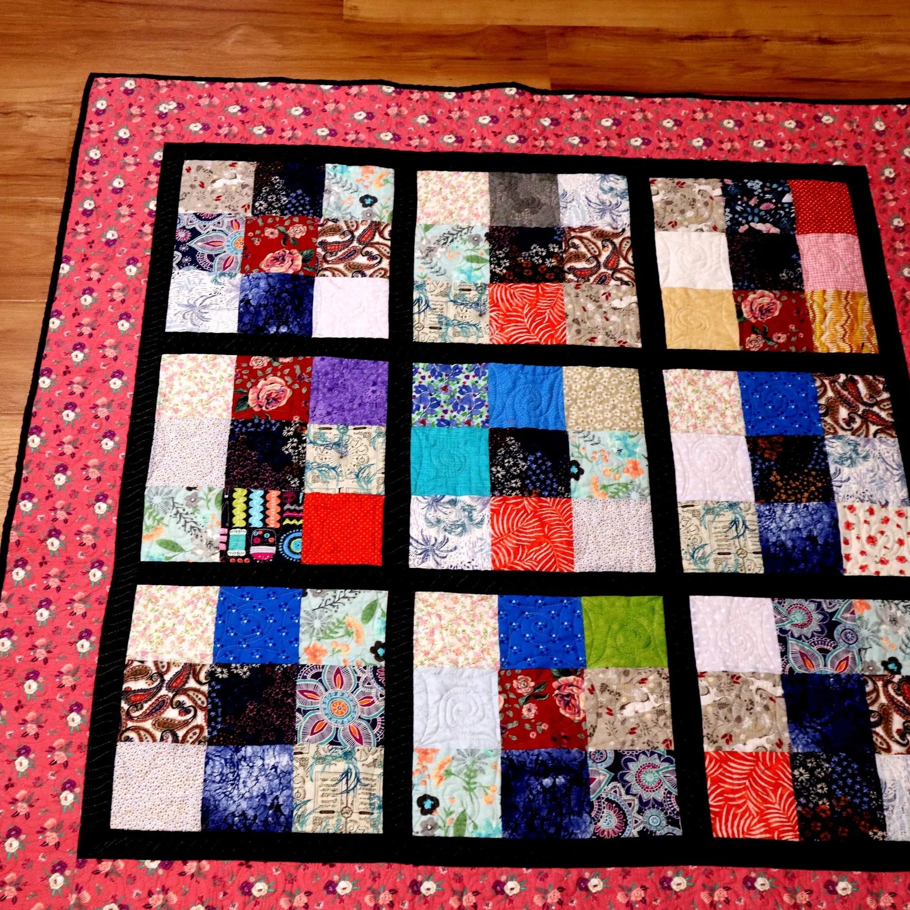 Colourful 9 Patch Quilt | Handmade Patchwork Throw | One of a Kind | Australian Made
