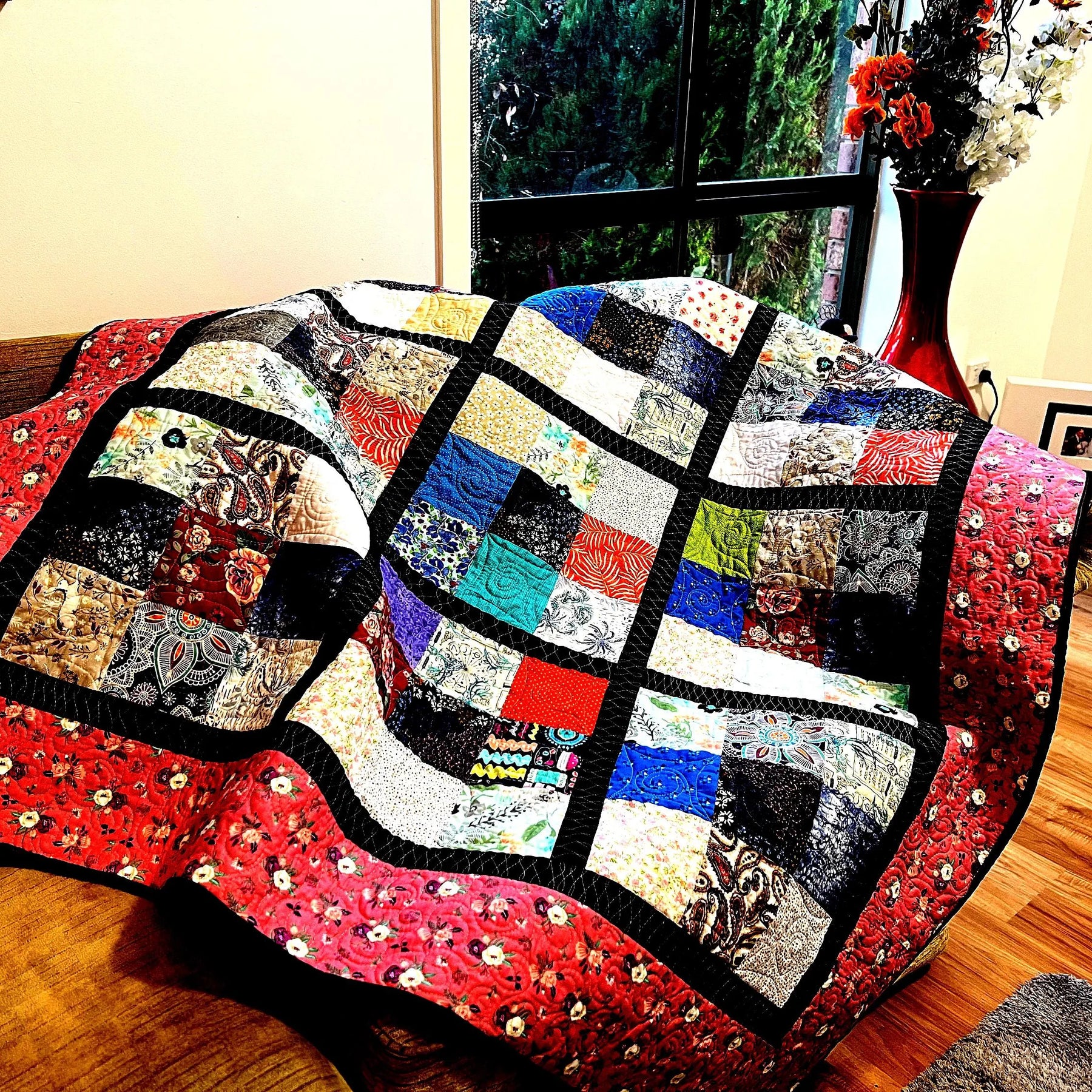Colourful 9 Patch Quilt | Handmade Patchwork Throw | One of a Kind | Australian Made