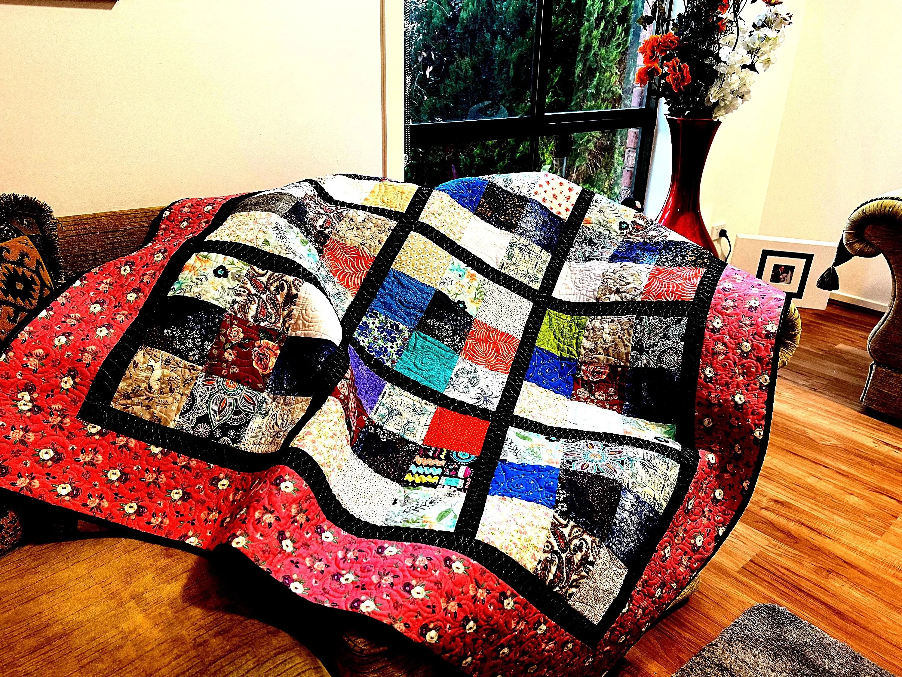 Colourful 9 Patch Quilt | Handmade Patchwork Throw | One of a Kind | Australian Made