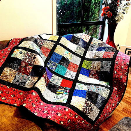 Colourful 9 Patch Quilt | Handmade Patchwork Throw | One of a Kind | Australian Made