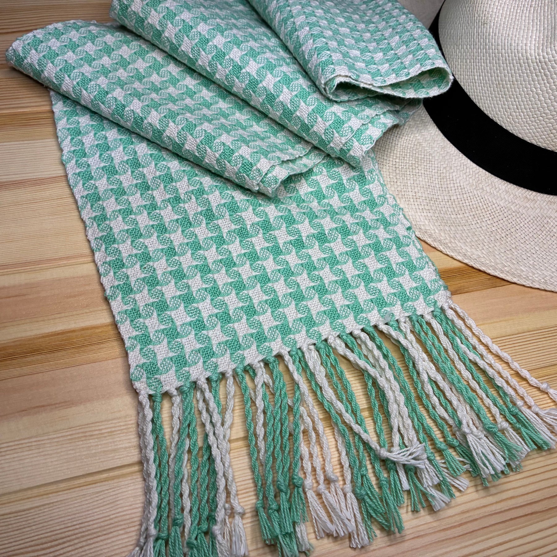 Mint Stardust - Handwoven 100% cotton Star Twill Scarf