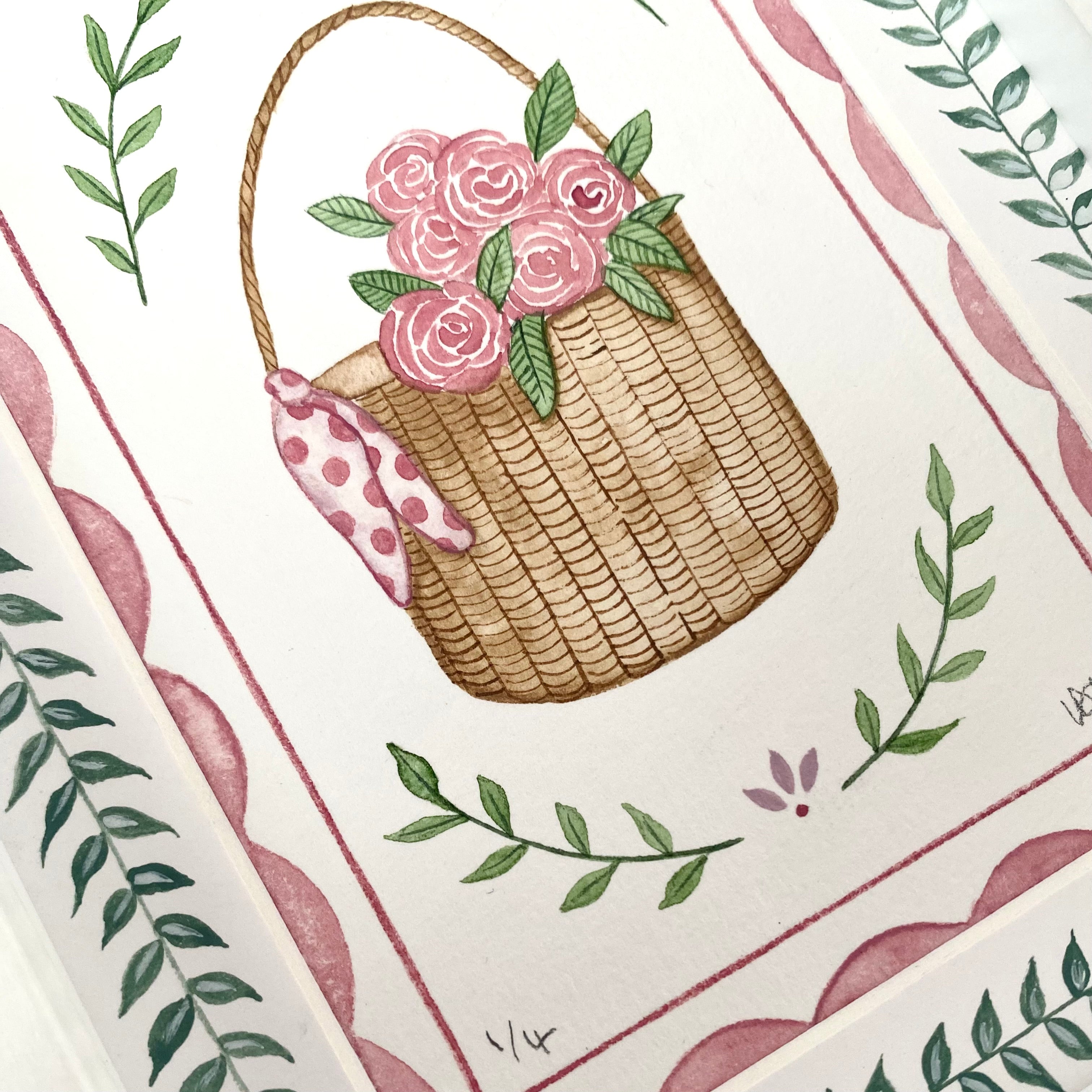 Summer Joys Original Watercolour Painting - Picnic Basket