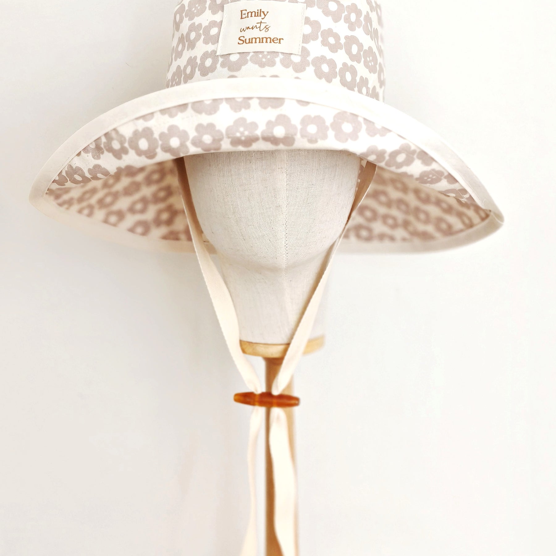 Adult Summer Wide Brim Sun Hat, Beige Floral Summer Hat