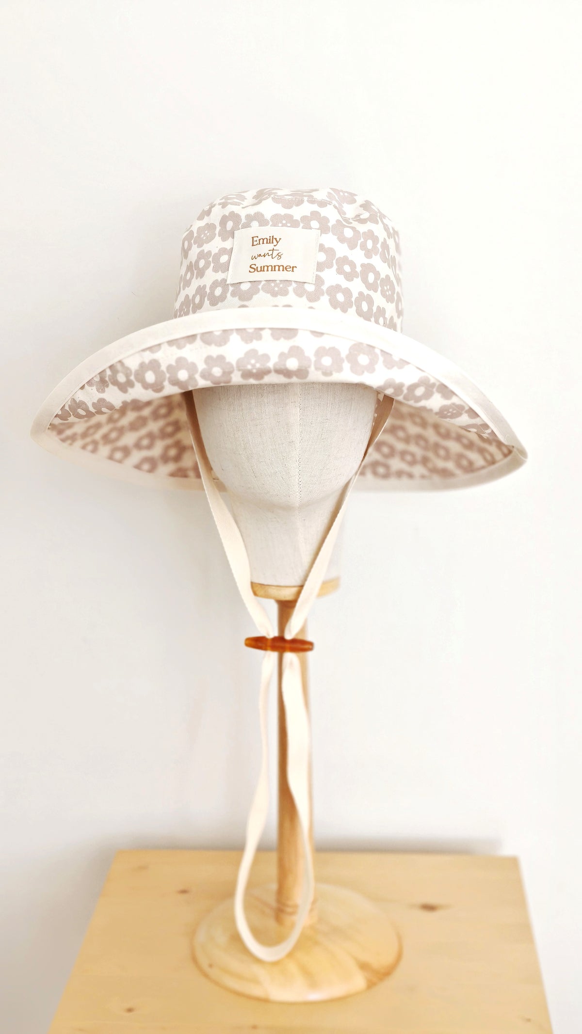 Adult Summer Wide Brim Sun Hat, Beige Floral Summer Hat