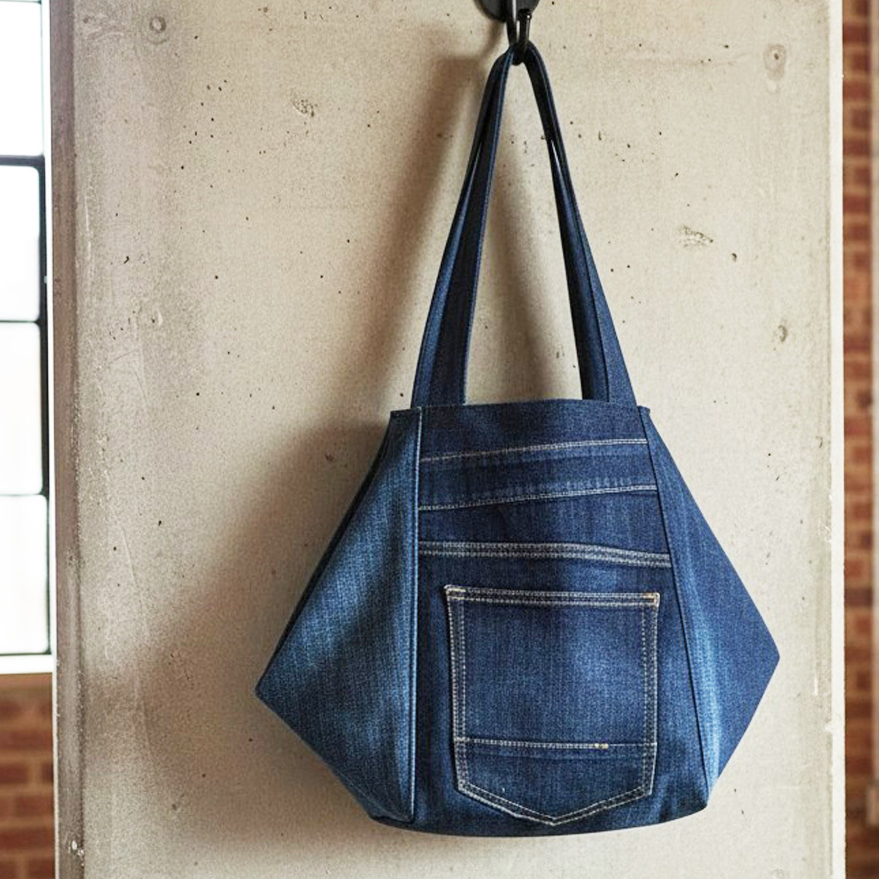 Two-Way Denim Tote Bag - Unique Handmade Shoulder Handbag