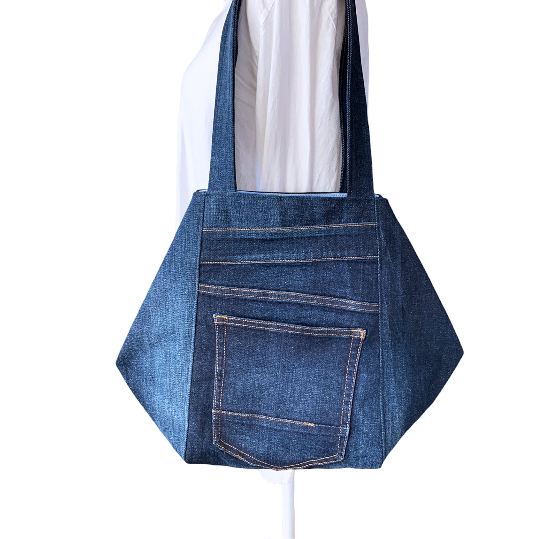 Two-Way Denim Tote Bag - Unique Handmade Shoulder Handbag