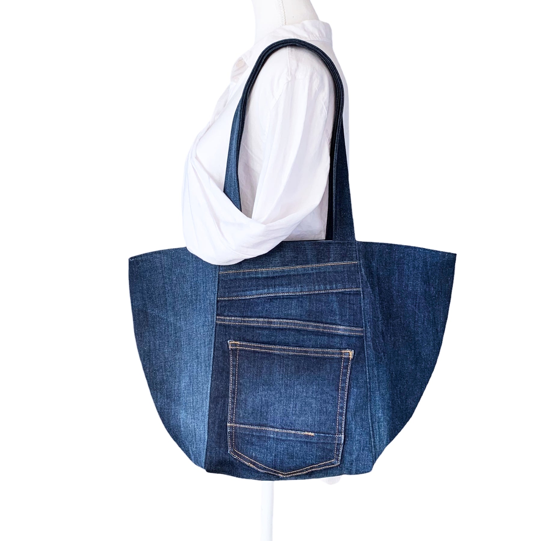 Two-Way Denim Tote Bag - Unique Handmade Shoulder Handbag