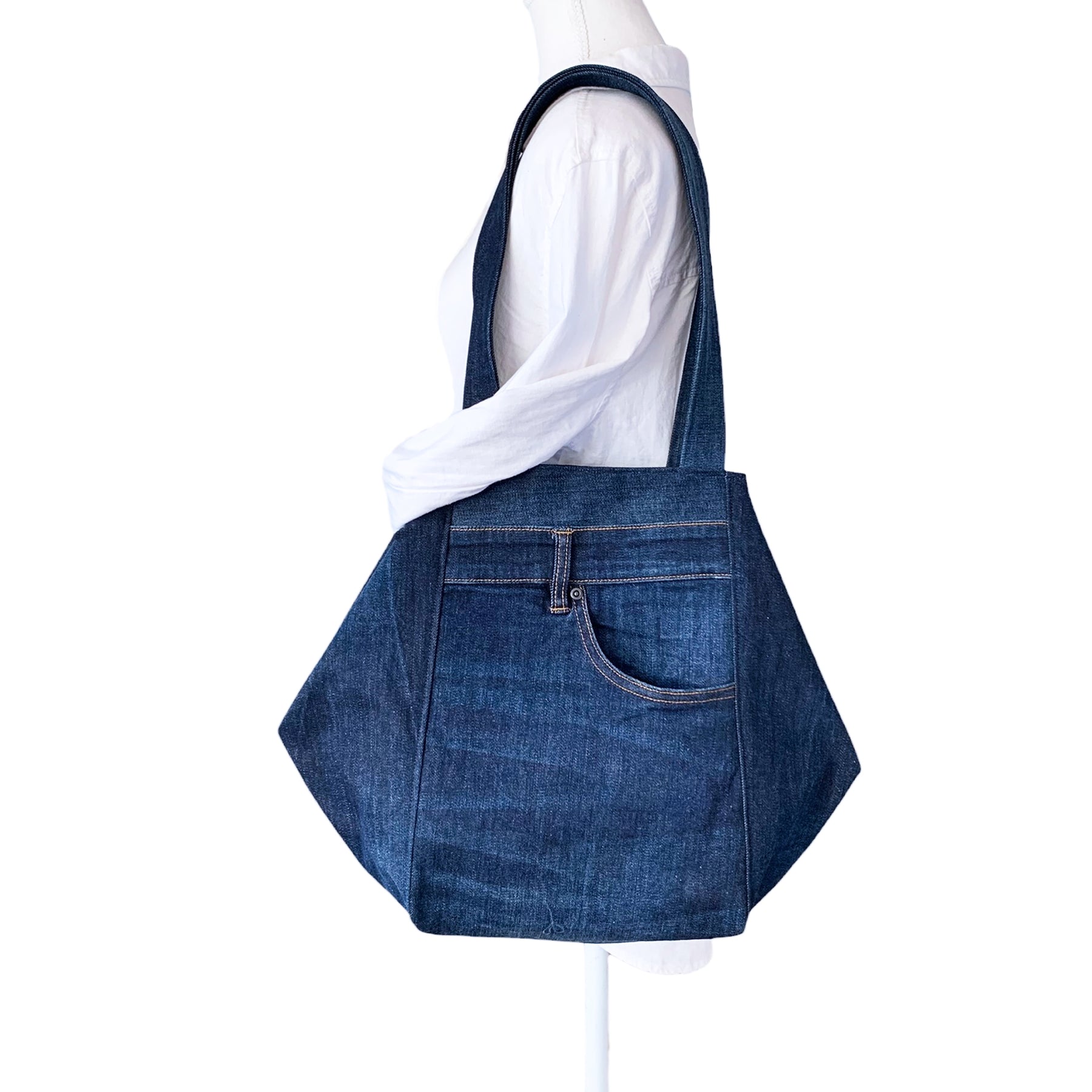 Two-Way Denim Tote Bag - Unique Handmade Shoulder Handbag