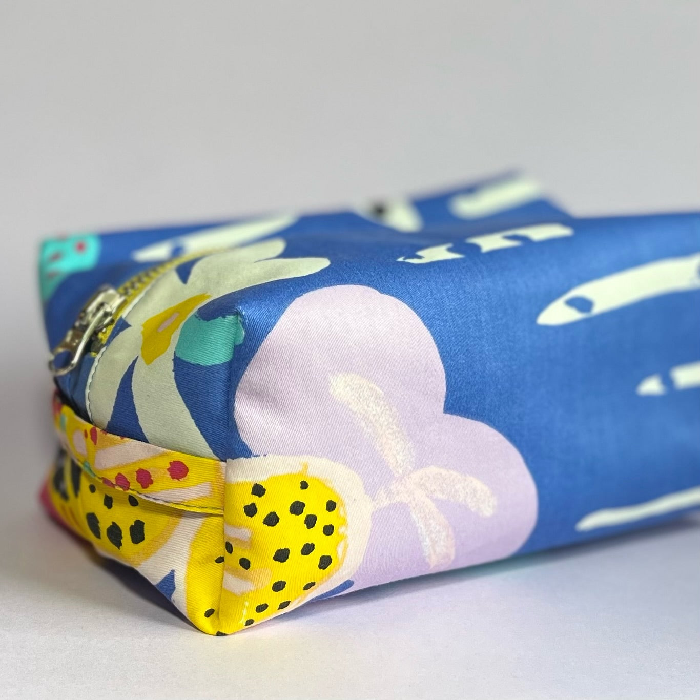 Blue, repurposed vintage fabric box POUCH