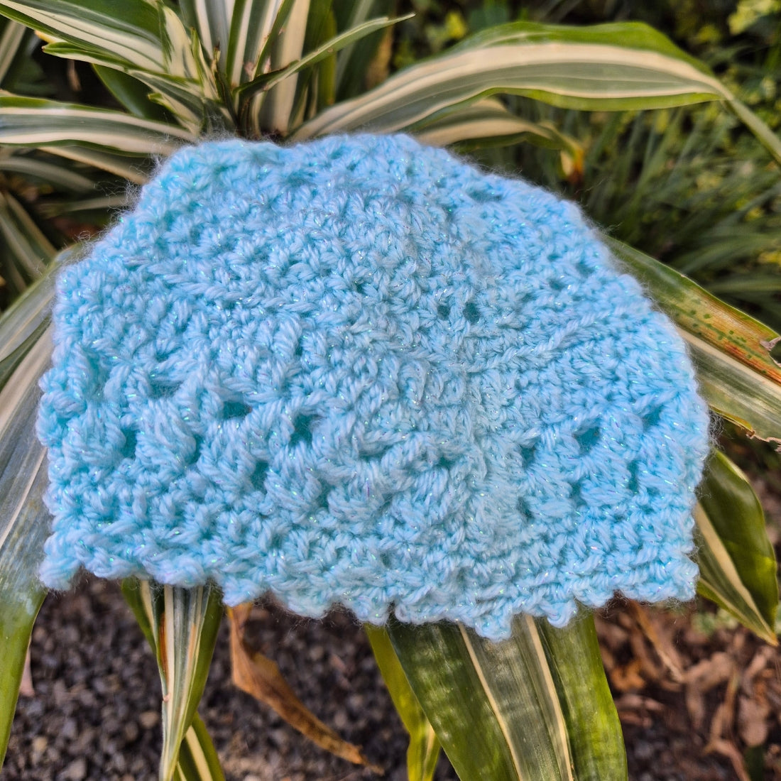 Crochet Green/Blue Sparkly Childs Beanie