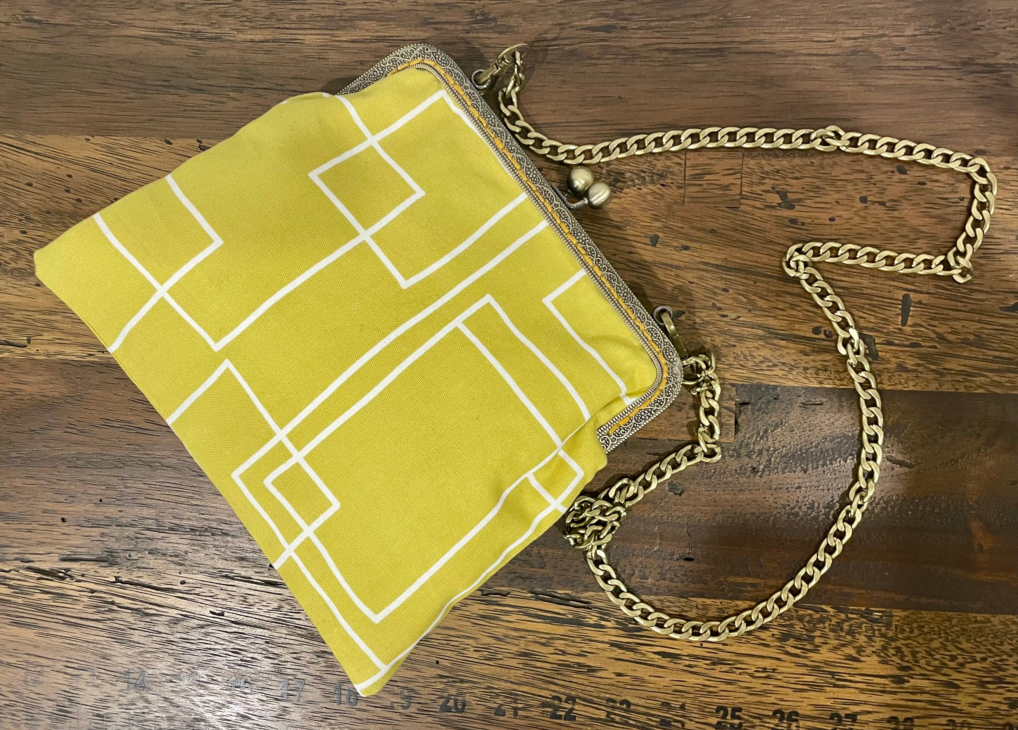Mustard Geometric Vintage Clasp Handbag, Handmade Australia