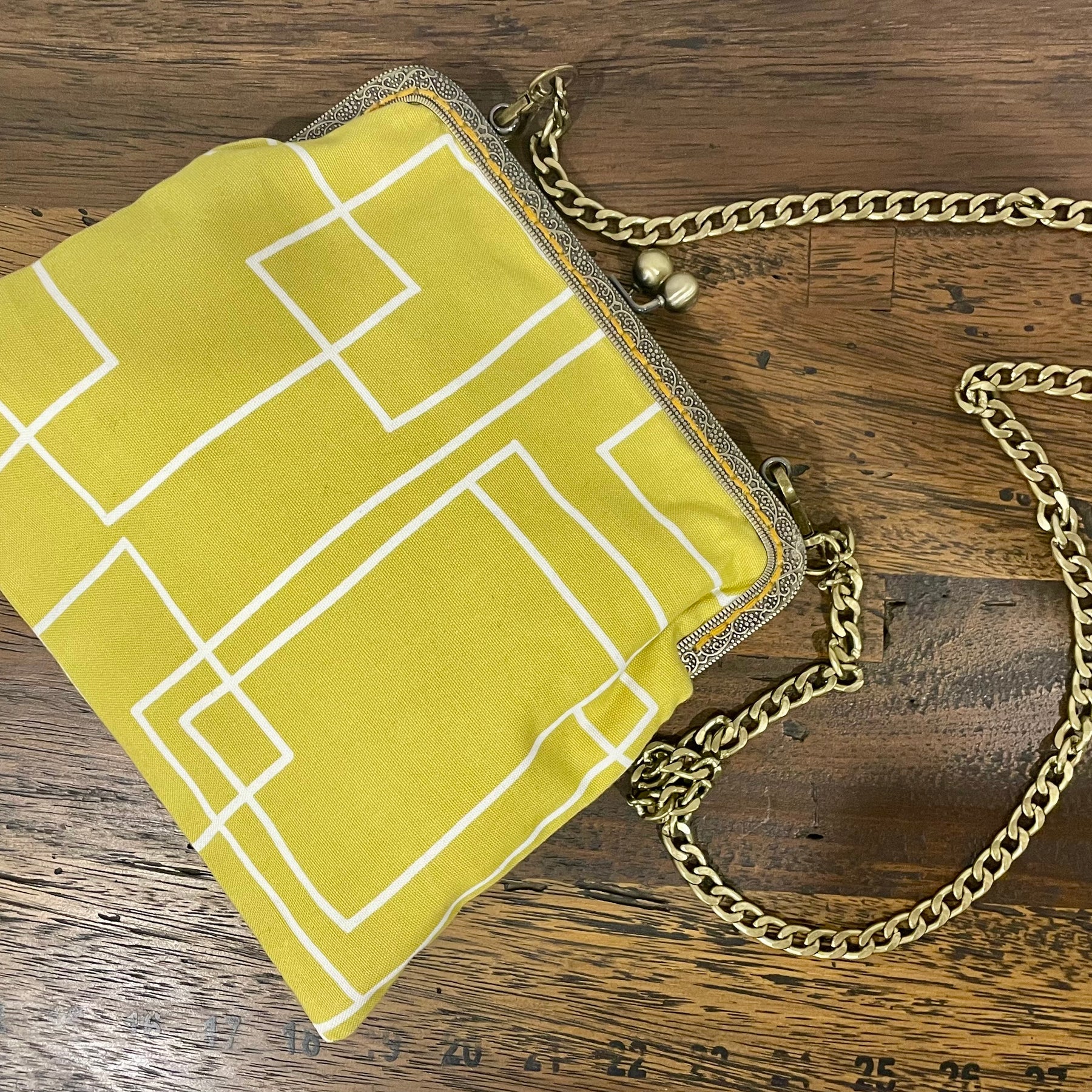 Mustard Geometric Vintage Clasp Handbag, Handmade Australia