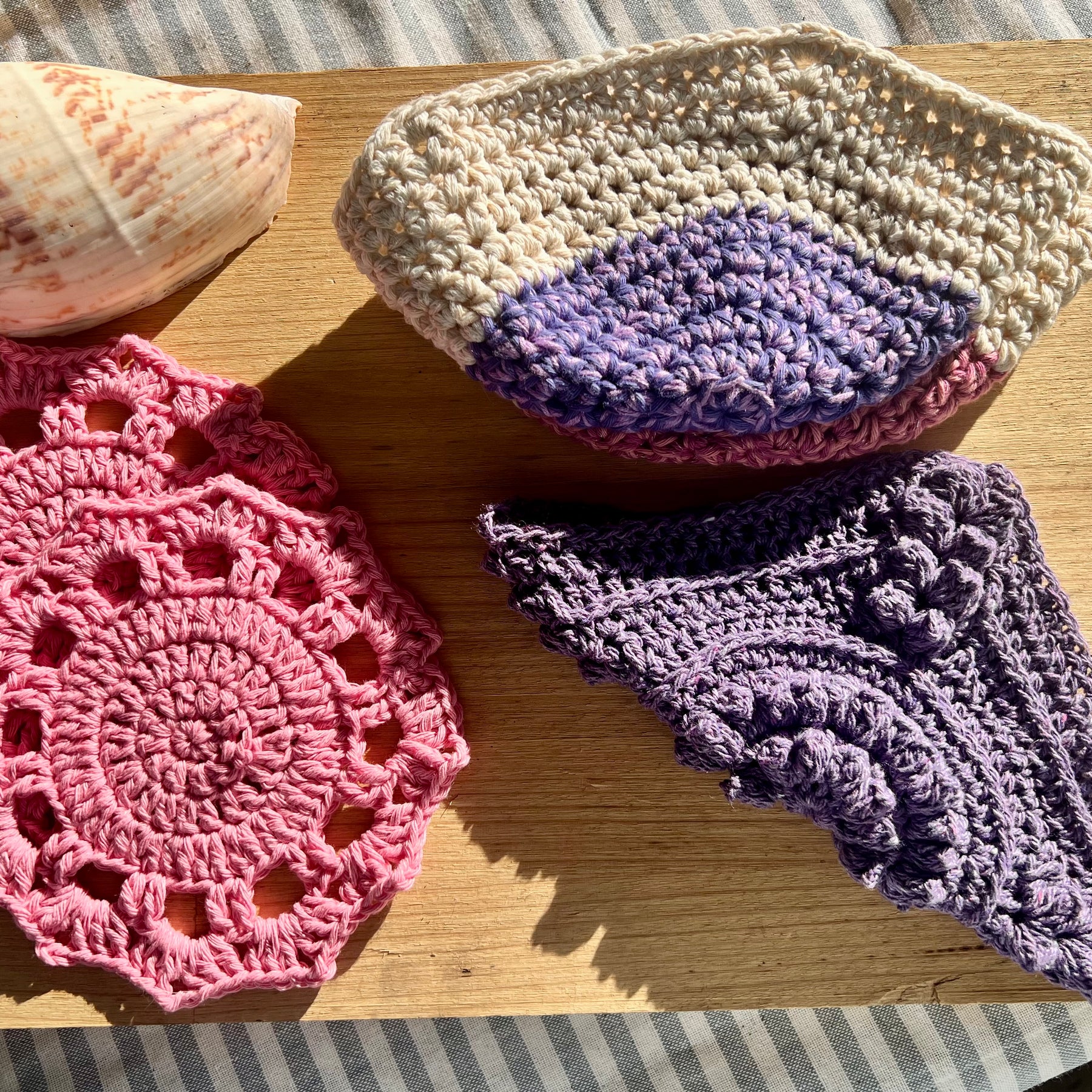 Crochet Bowl Cozy Set of 2 - Handmade Cotton Bowl Holders -  Housewarming Gift