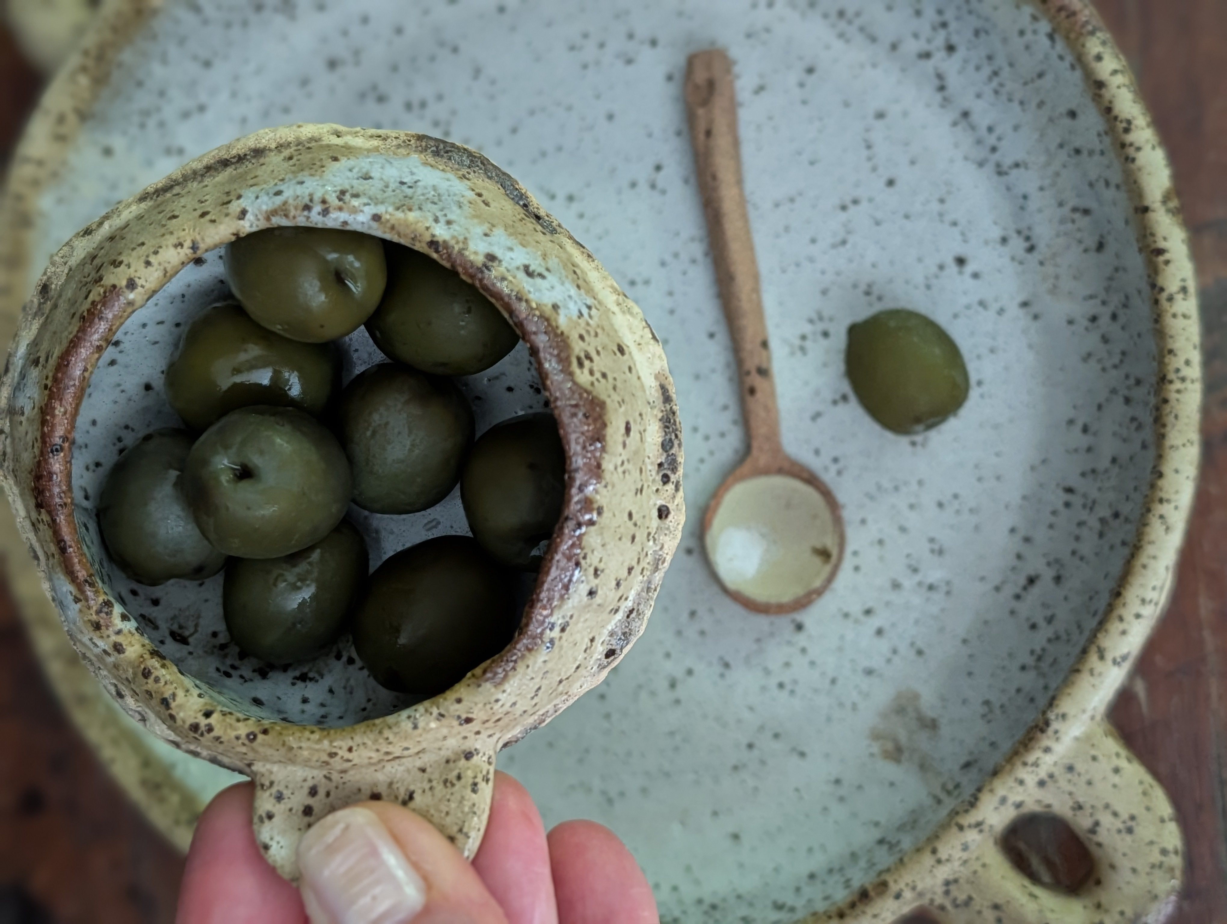 Handbuilt Ceramic Serving Platter with Matching Bowl and Spoon - Earthy, Rustic Stoneware
