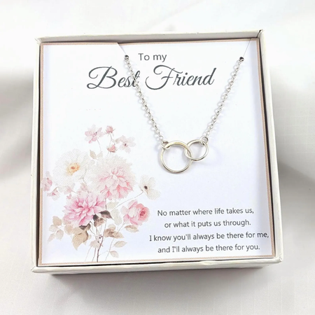 Friend Necklace Interlocking Circles, Choose you Finish