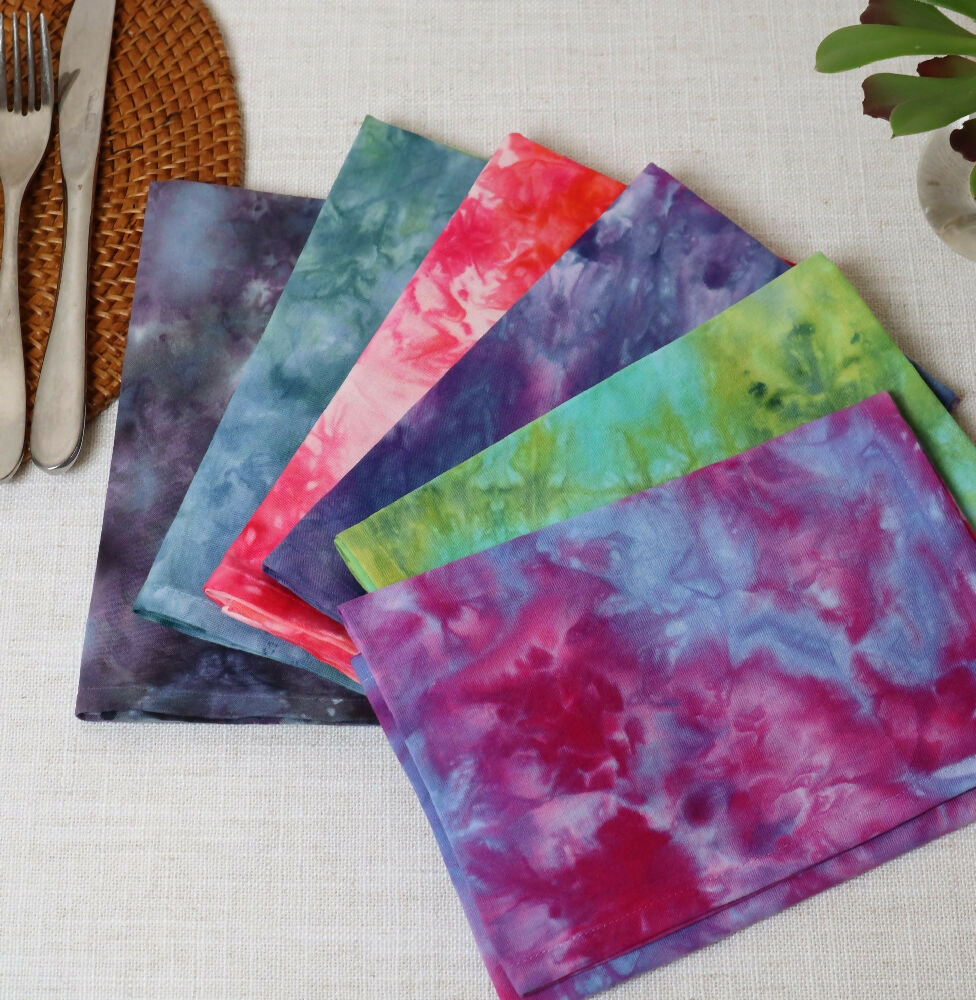 Ice Dyed Cotton Table Napkins. Set of 4