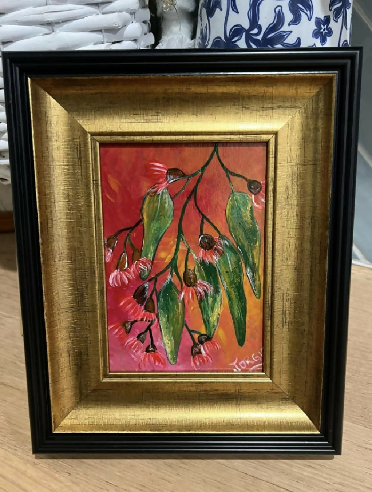 framed acrylic botanical gum nut blossom