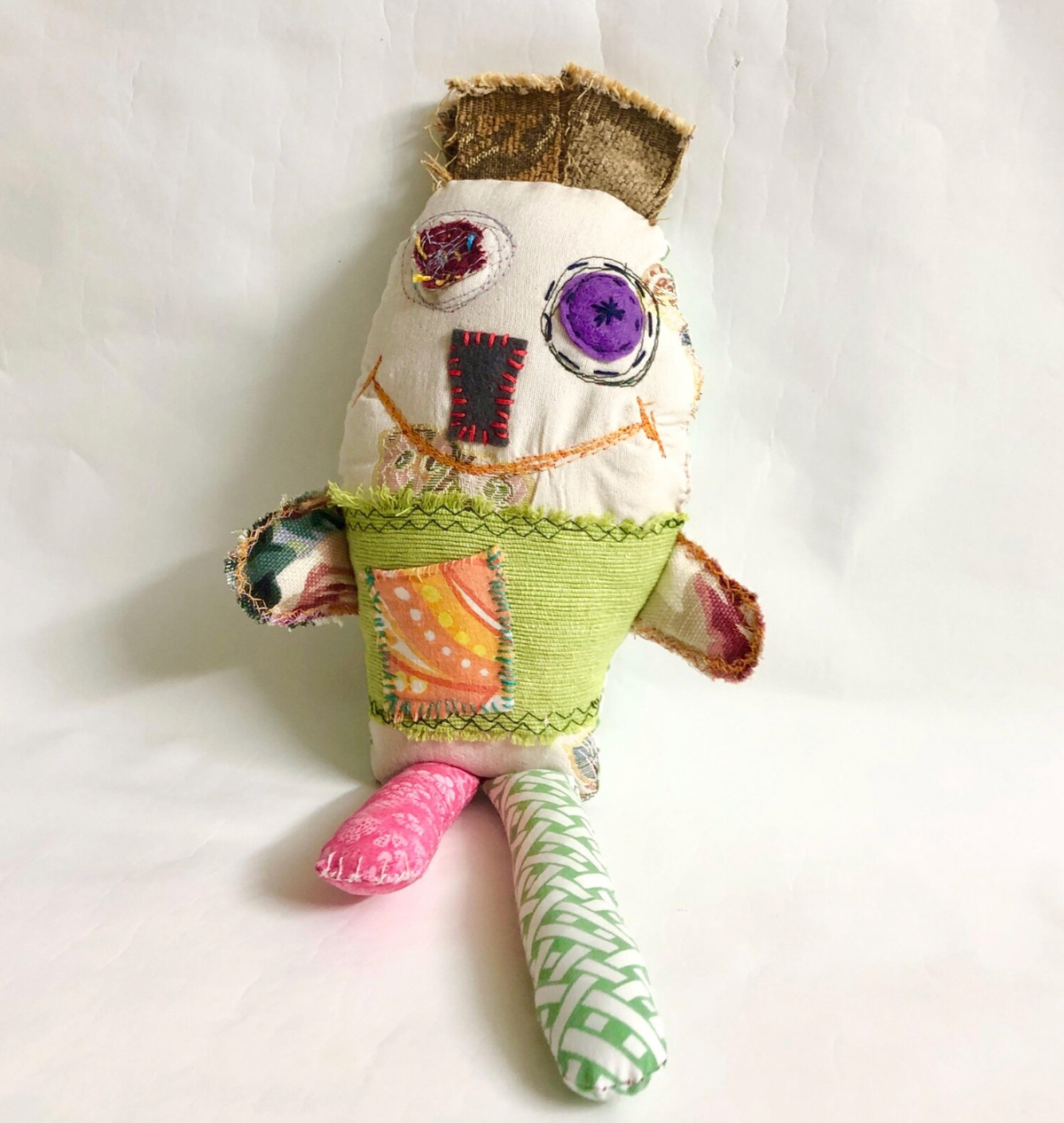 Fabric Monster Doll, Worry Doll, Softie Art Doll - Charlie