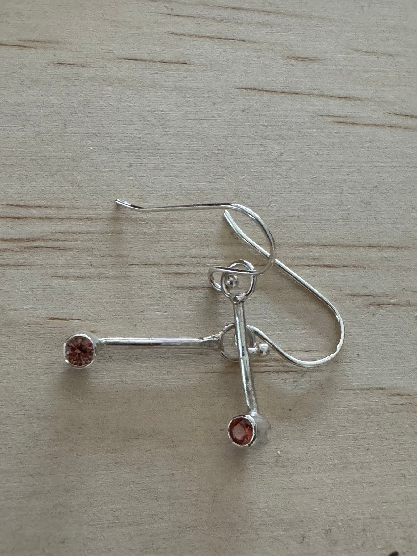Sterling Silver 925 Lab Grown Padparadscha Sapphire 2cm Drop Earrings Handmade