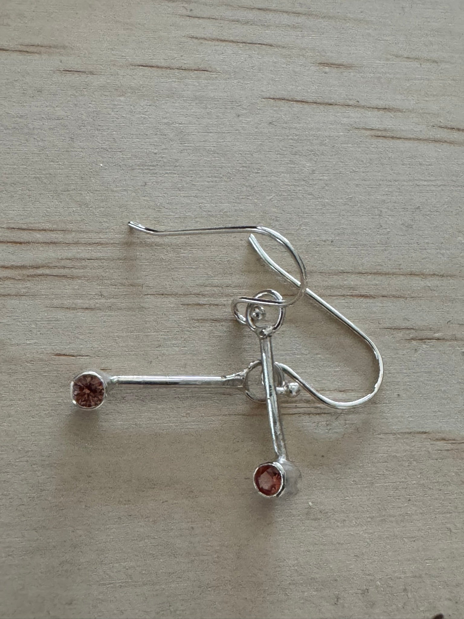 Sterling Silver 925 Lab Grown Padparadscha Sapphire 2cm Drop Earrings Handmade