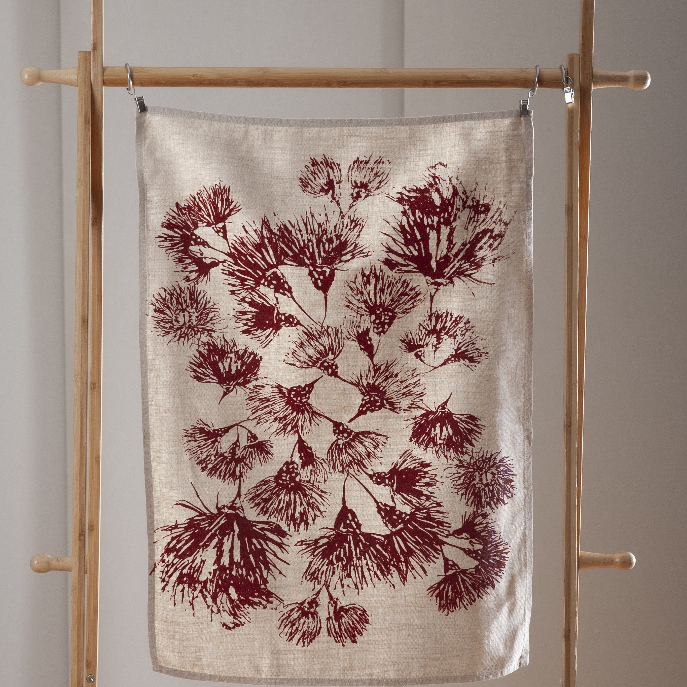 Hand screen printed Linen Tea Towels-Blossoms