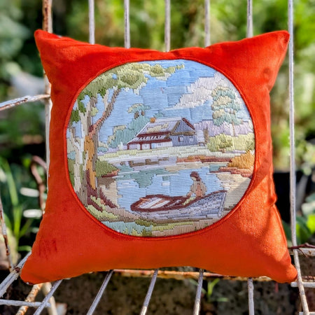 Longstitch tapestry velvet cushion - On A Boat