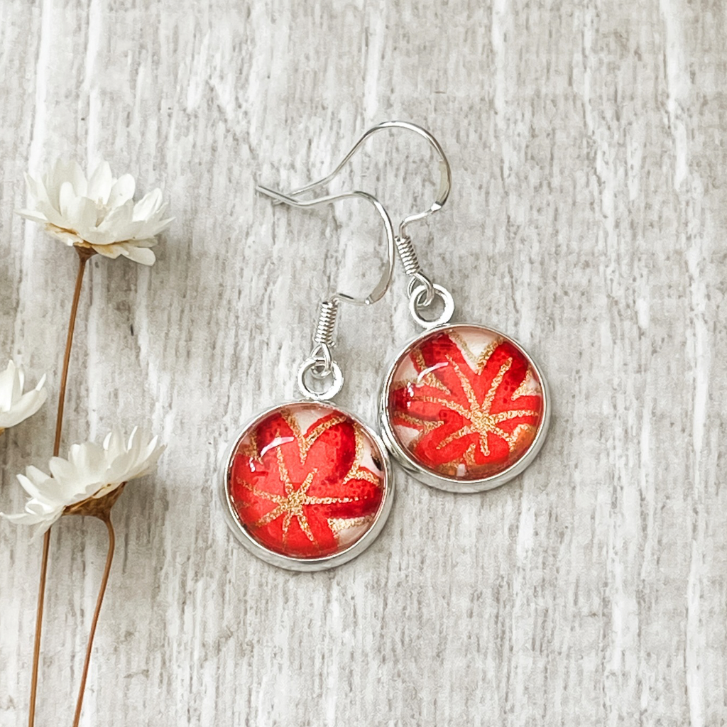 Orange Maple Leaf Earrings • Handmade with Japanese Origami Papers