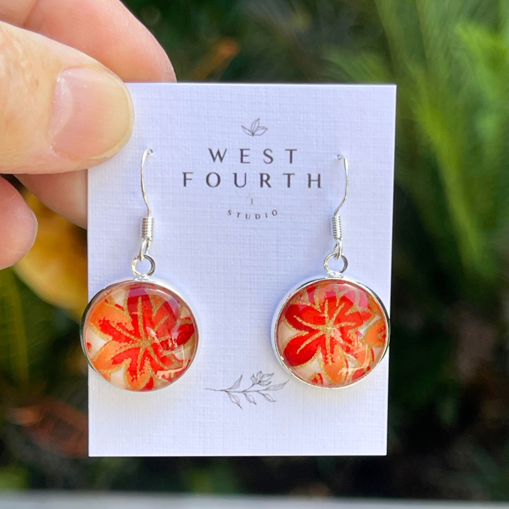 Orange Maple Leaf Earrings • Handmade with Japanese Origami Papers