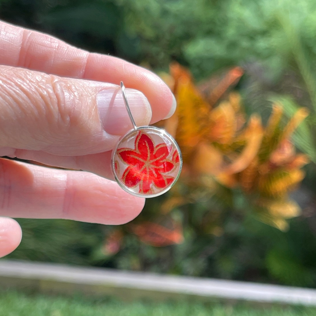 Orange Maple Leaf Earrings • Handmade with Japanese Origami Papers