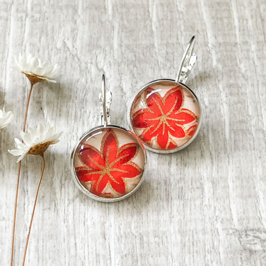 Orange Maple Leaf Earrings • Handmade with Japanese Origami Papers