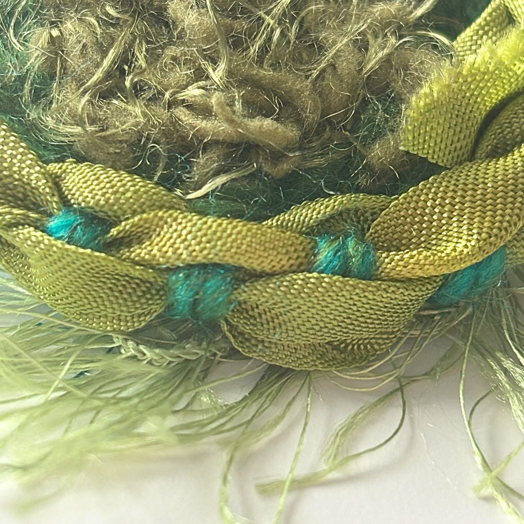 Handwoven Green Brooch With Wool Felt Backing