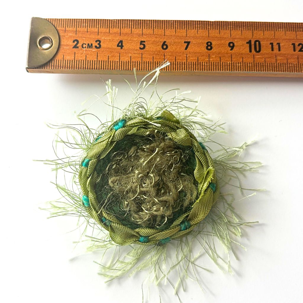 Handwoven Green Brooch With Wool Felt Backing