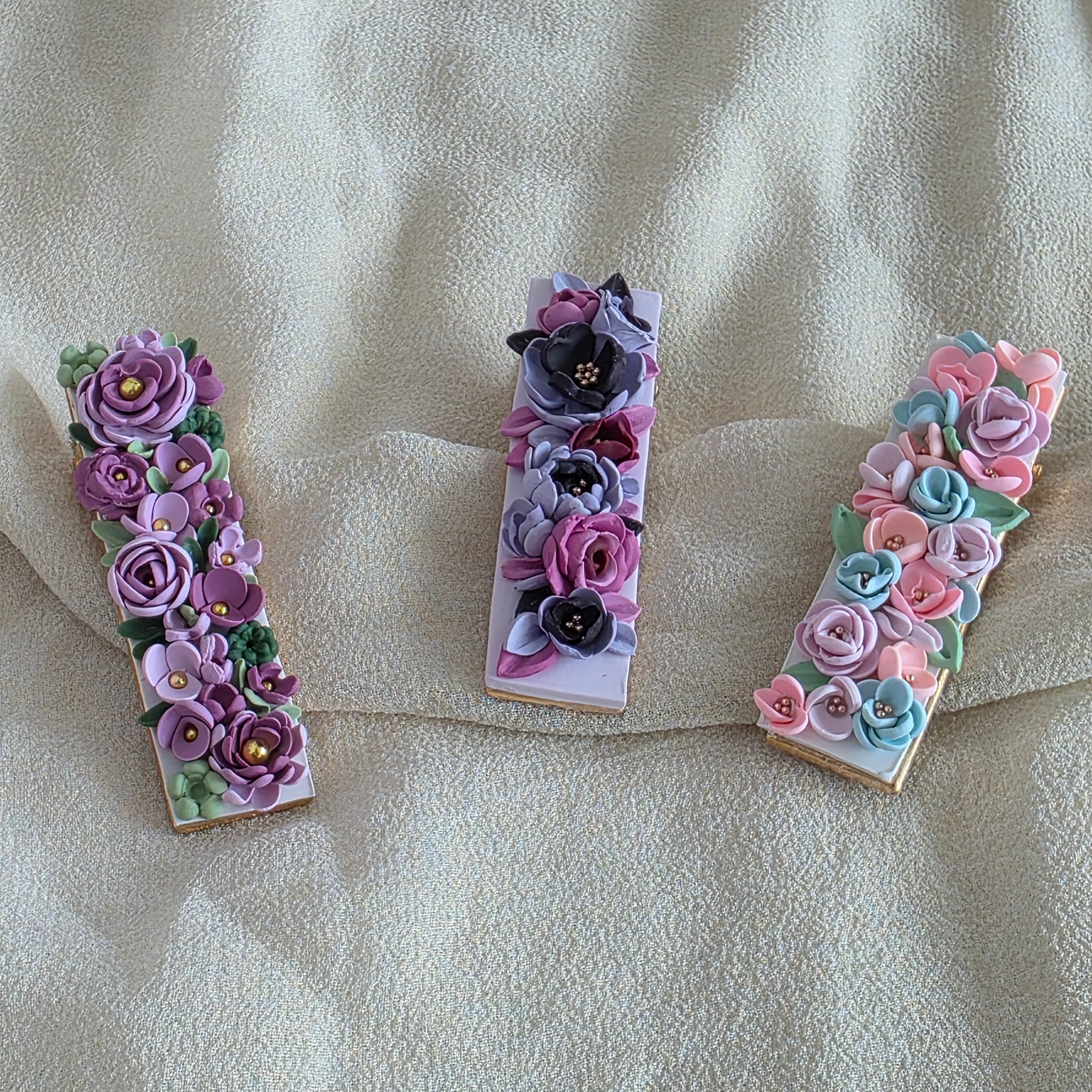 Handmade Floral Hair Clips | Polymer Clay Flower Barrettes | Cottagecore Hair Accessories | Unique Gift for Her | Floral Hair Clip