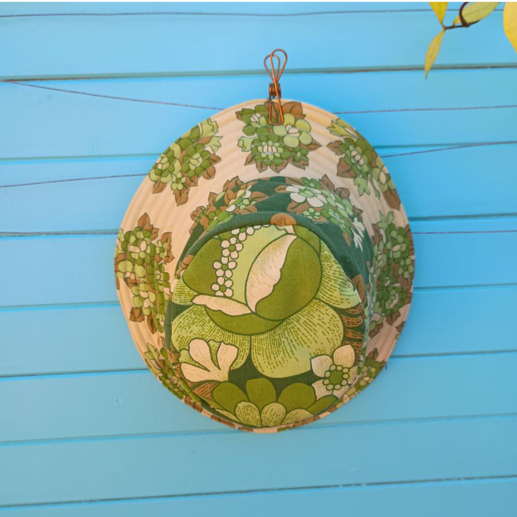 Green Tea Reversible Bucket Hat Women Upcycled Vintage Fabrics