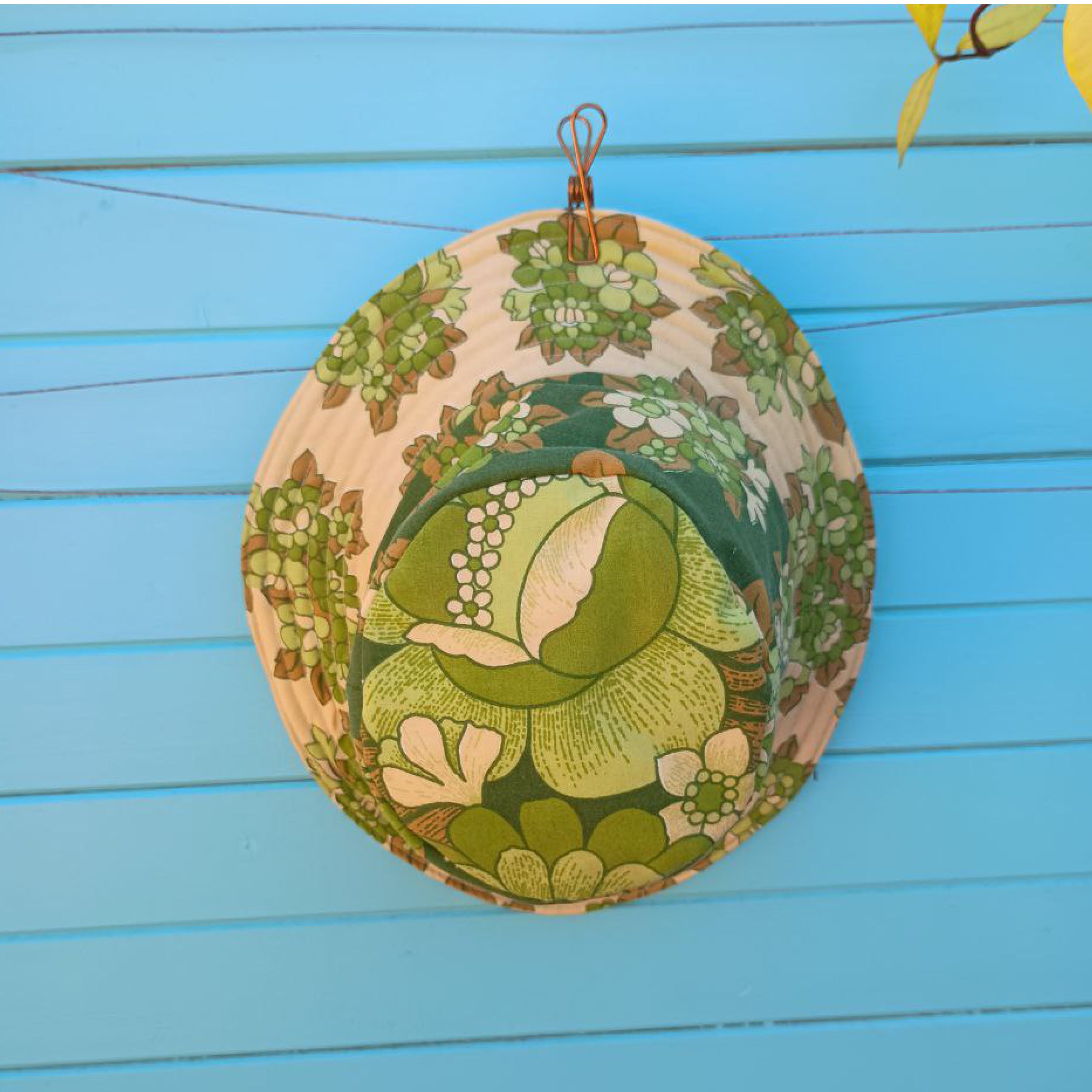 Green Tea Reversible Bucket Hat Women Upcycled Vintage Fabrics